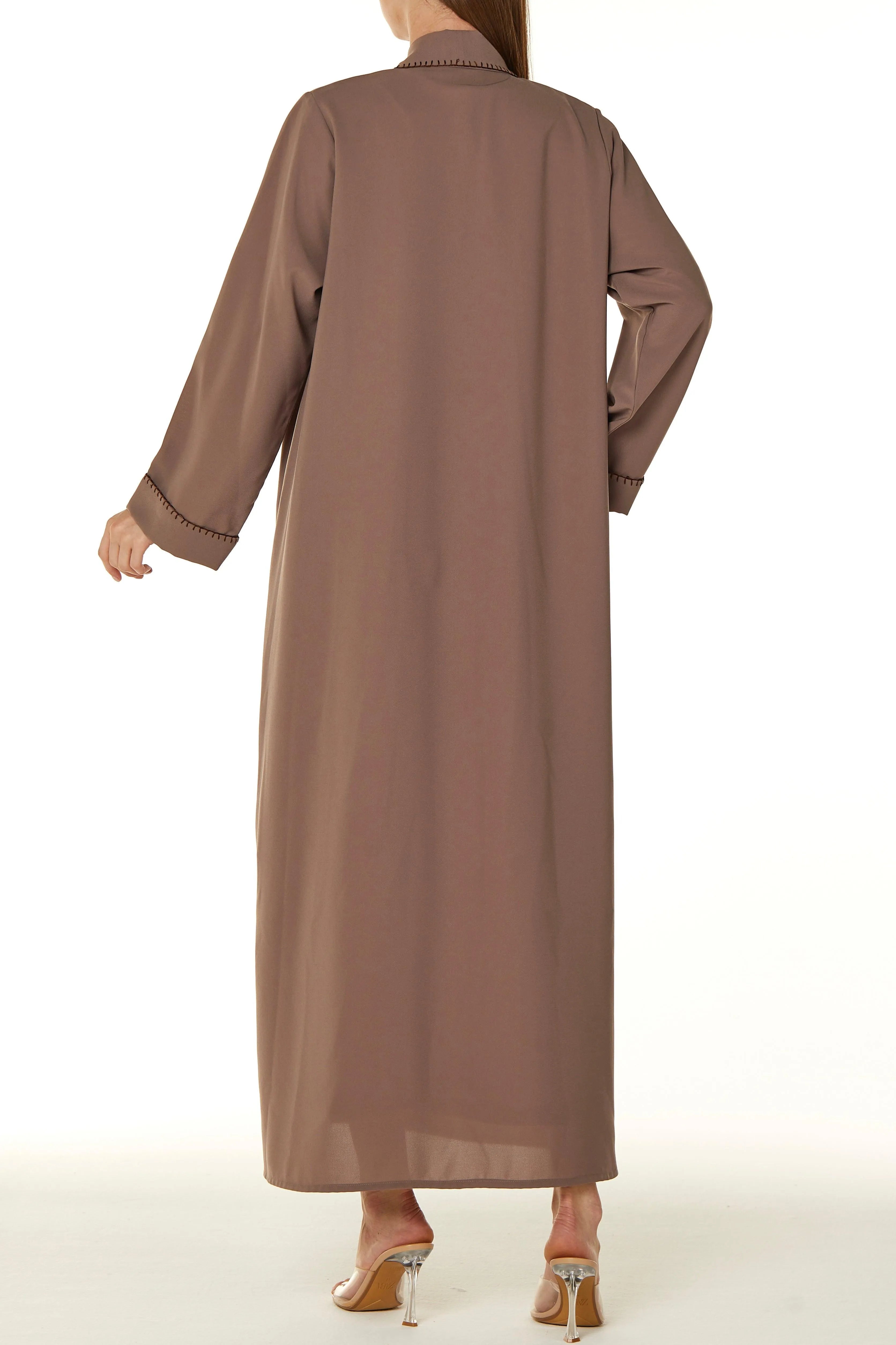 Brown Nova Crepe Abaya with Front Stitch Collar - Posh Abaya