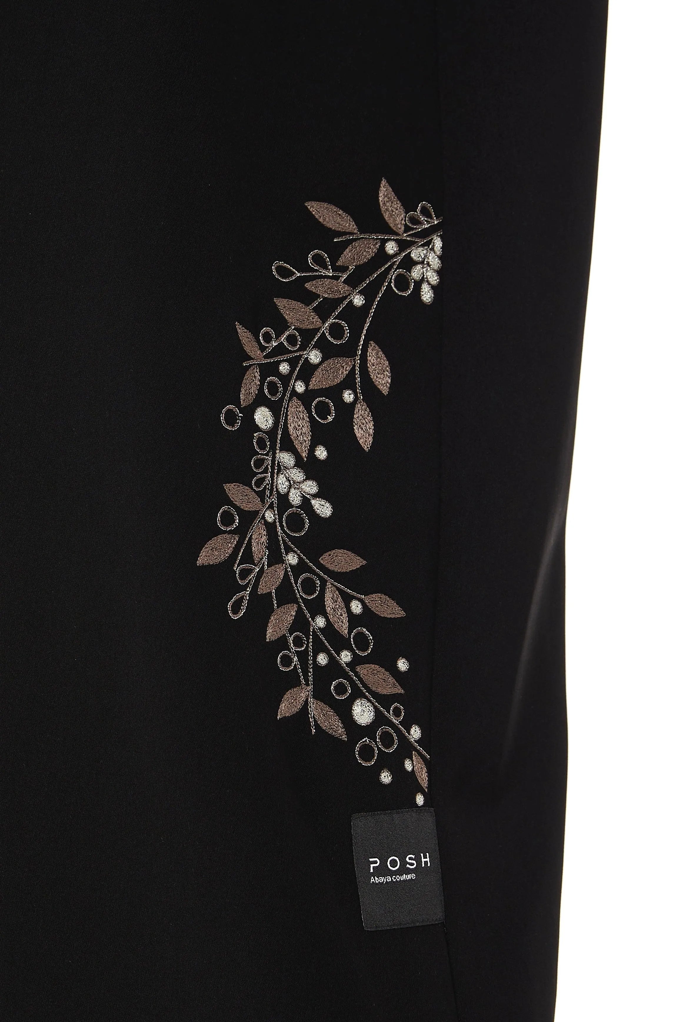 Black Tokyo Crepe with Floral Embroidery - Posh Abaya