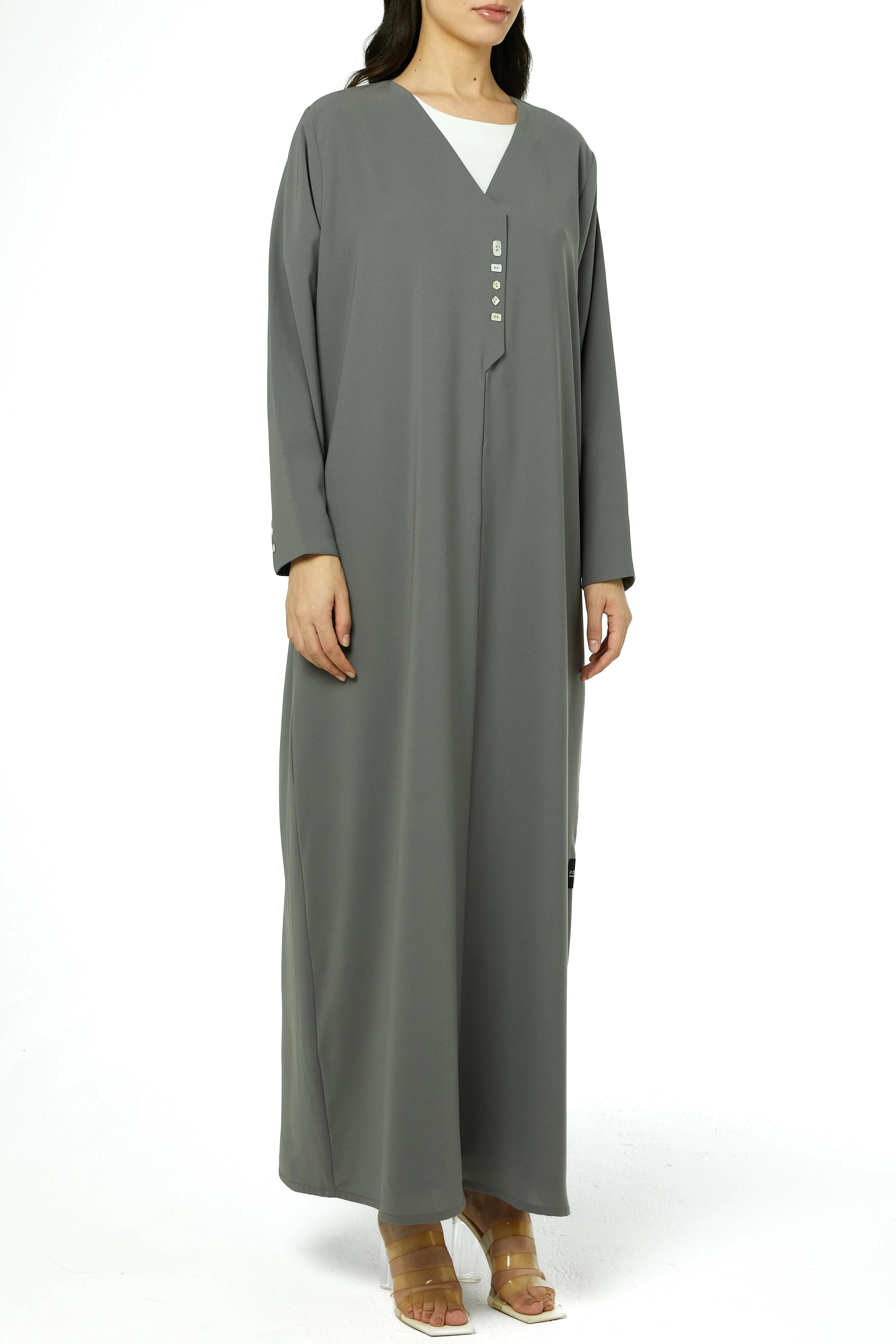 Grey Nova Crepe Abaya with Overlap - Posh Abaya