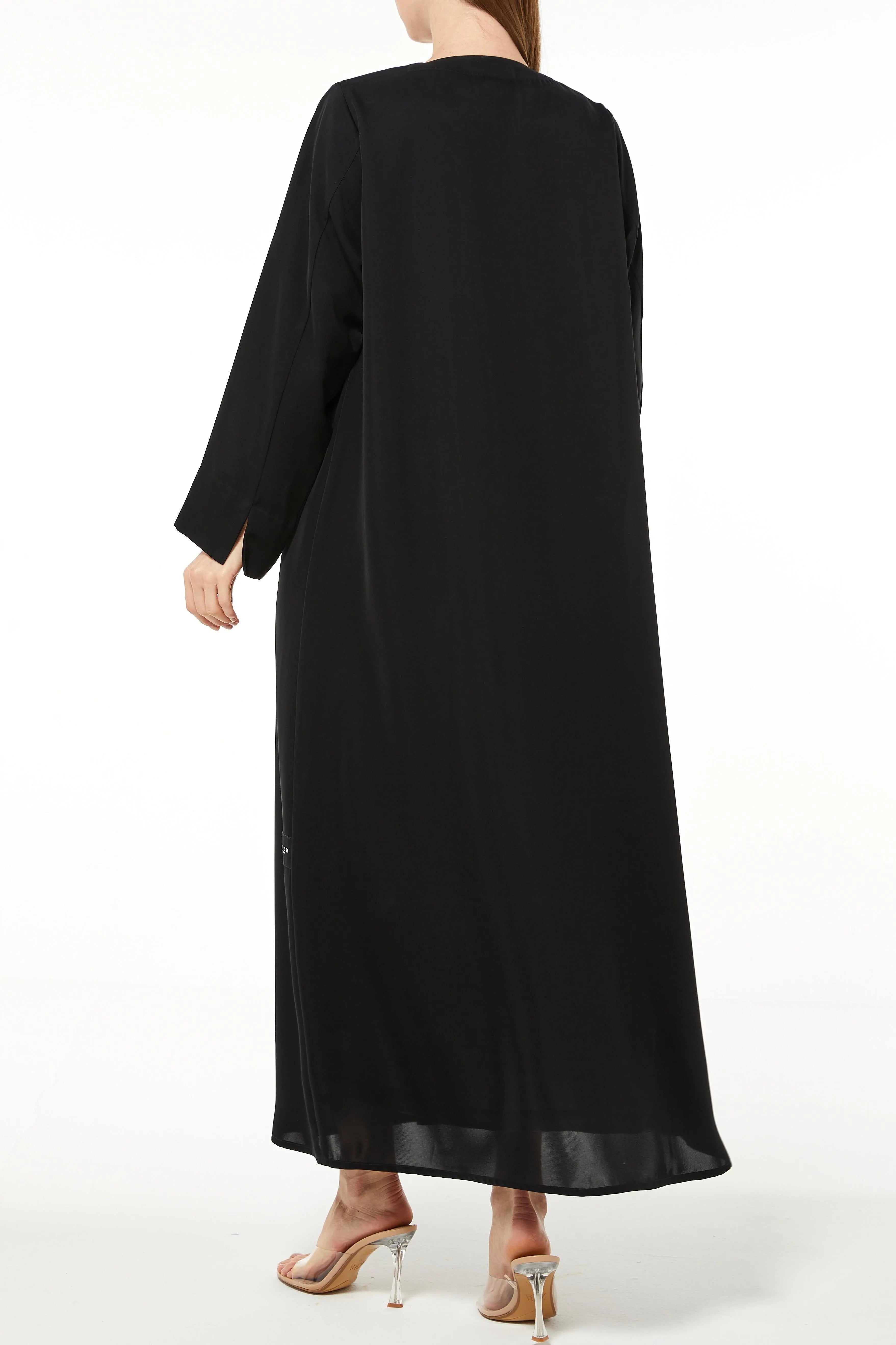 Black Mario Crepe Abaya with Front Overlap and Buttons - Posh Abaya