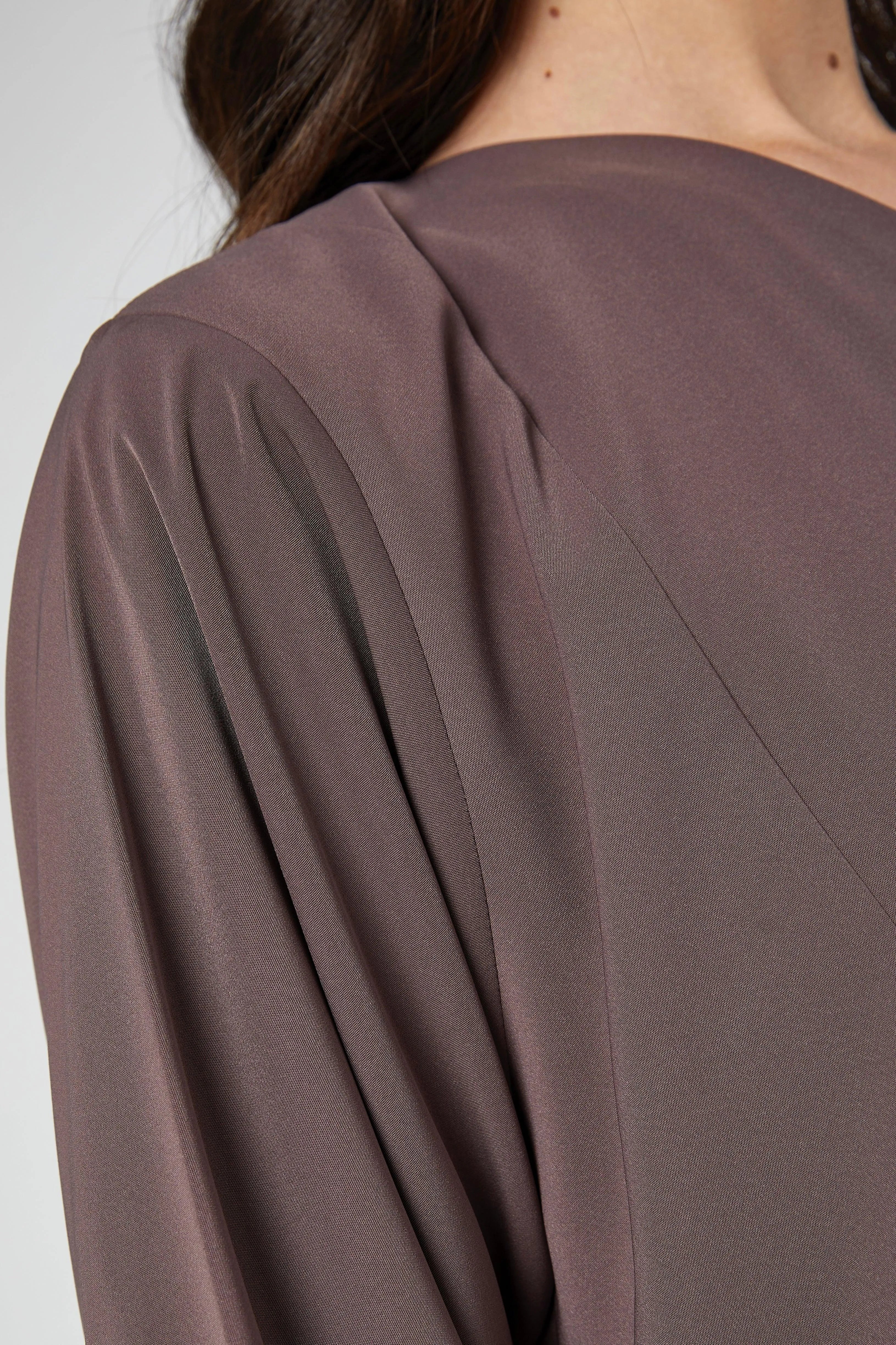 Brown Tiana Crepe Abaya with Front and Sleeve Cuts - Posh Abaya