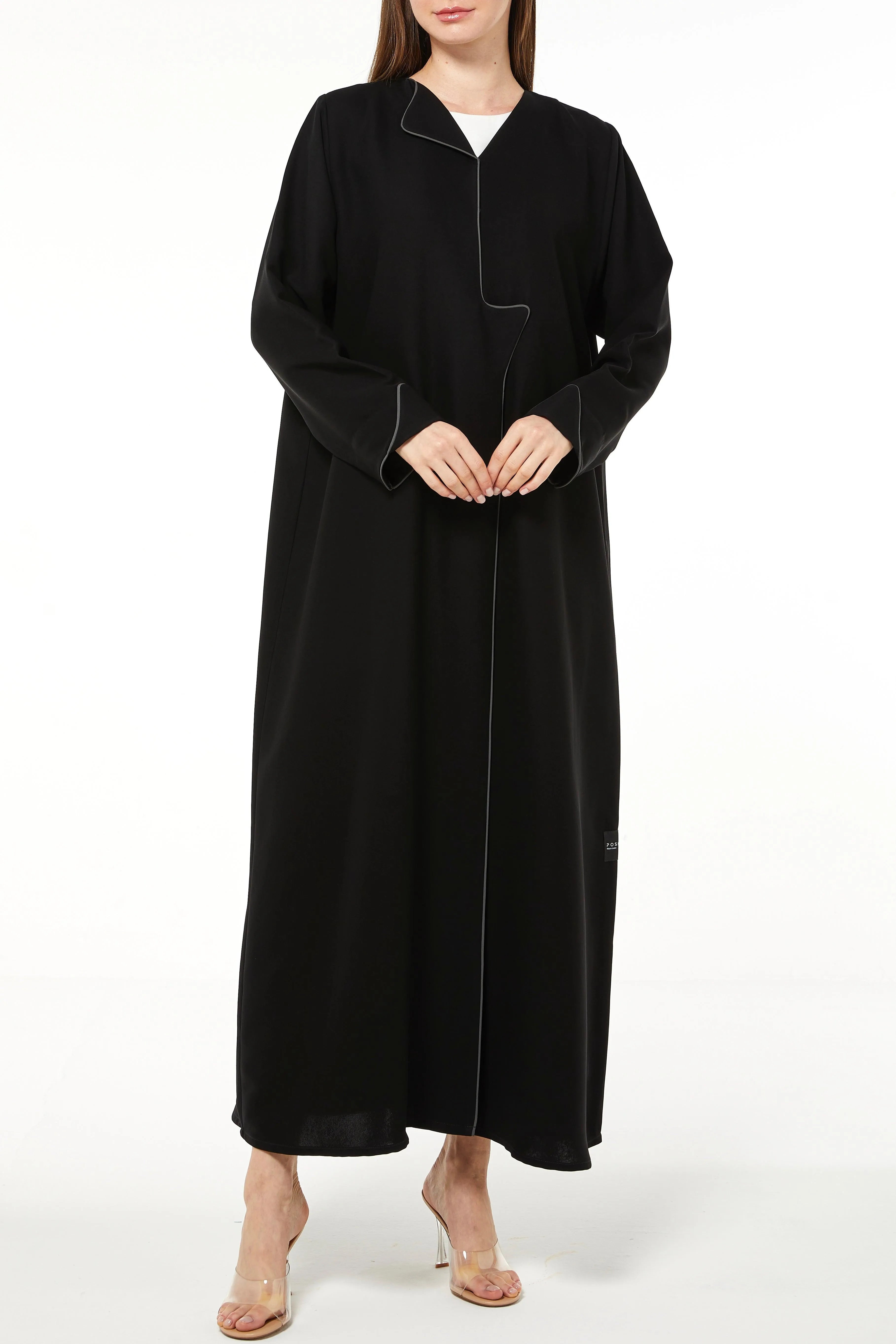 Black Farasha Crepe Abaya with Assymetric Cut - Posh Abaya
