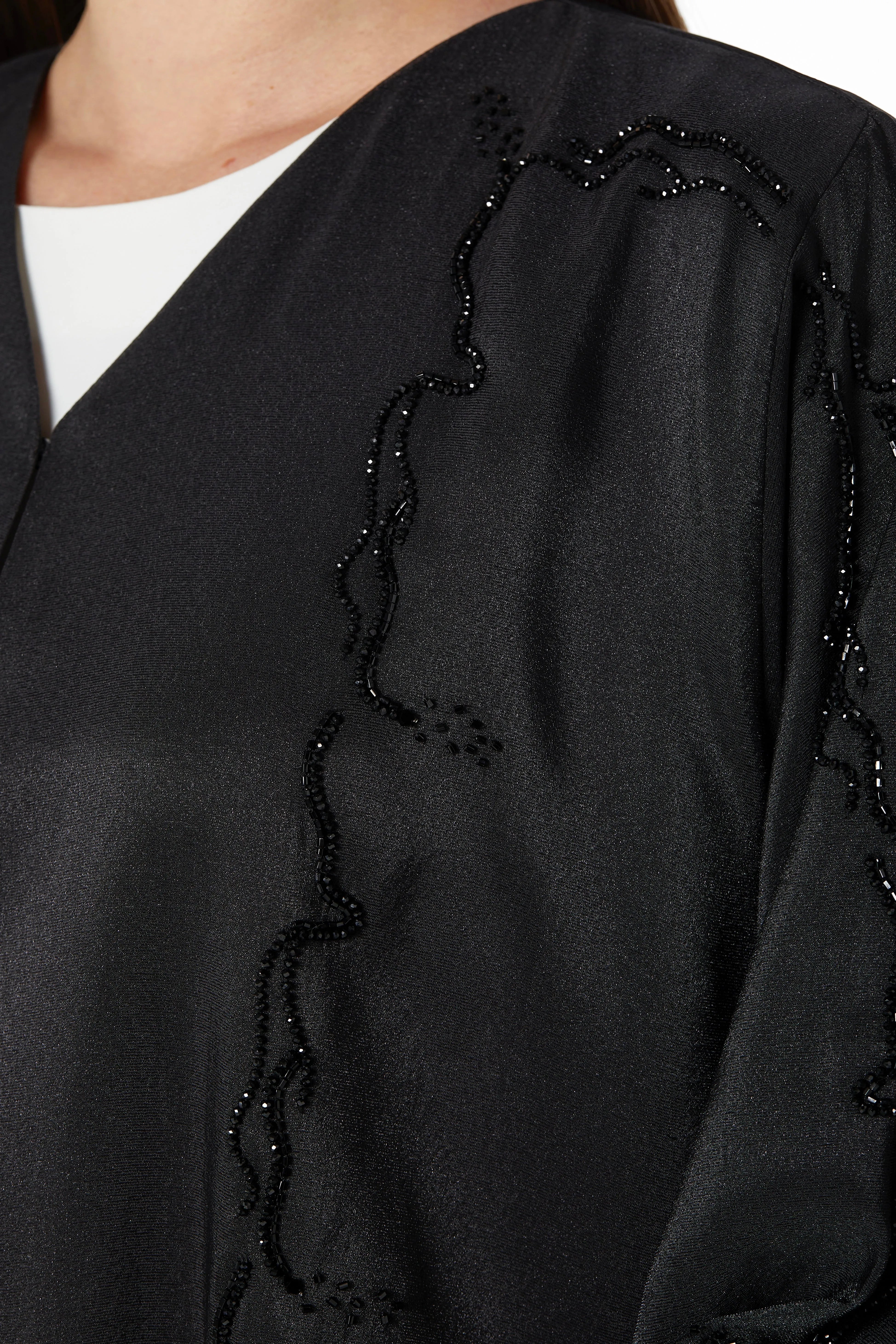 Beaded Elegance Flare Black Abaya - Posh Abaya