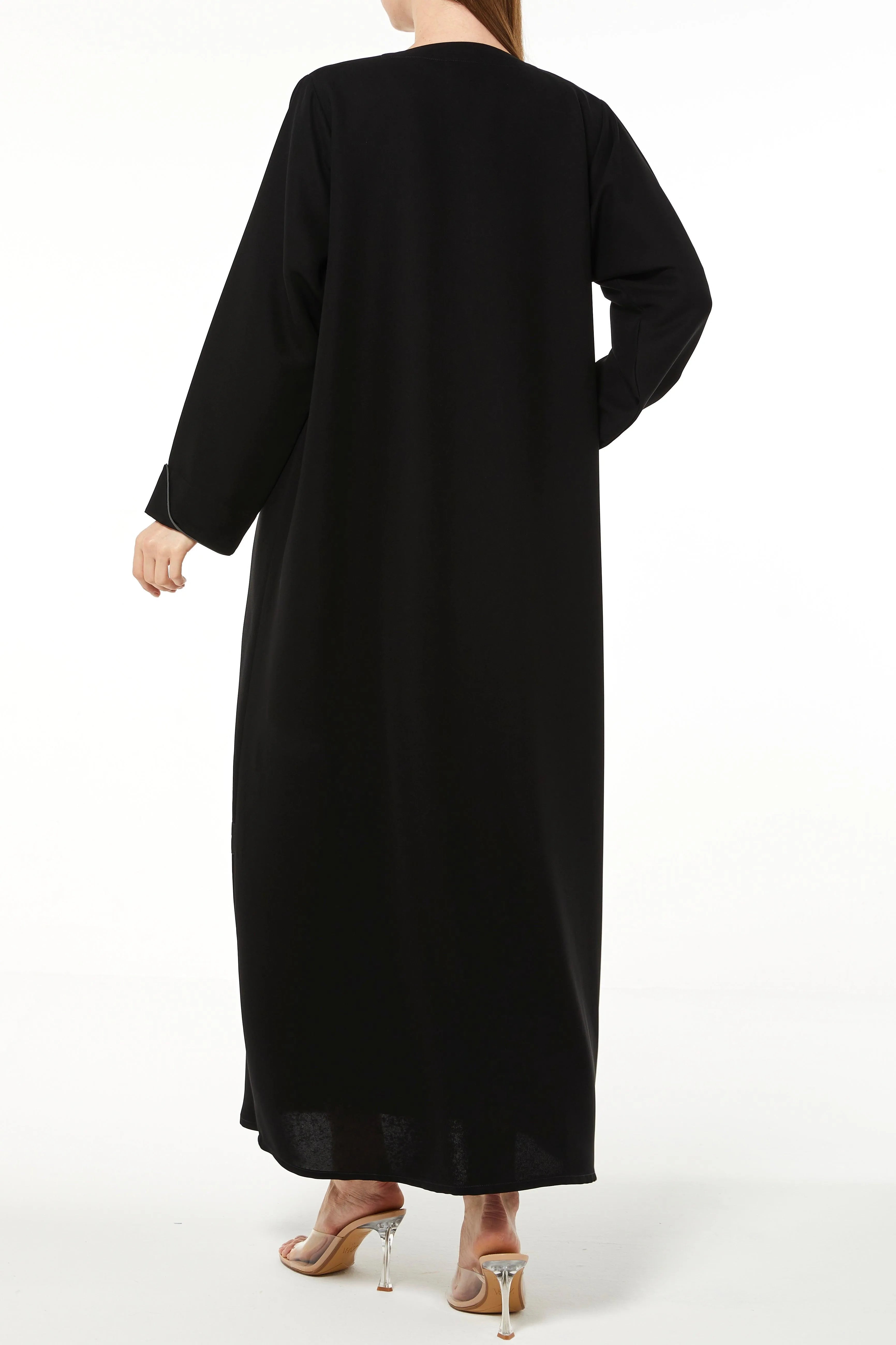 Black Farasha Crepe Abaya with Assymetric Cut - Posh Abaya