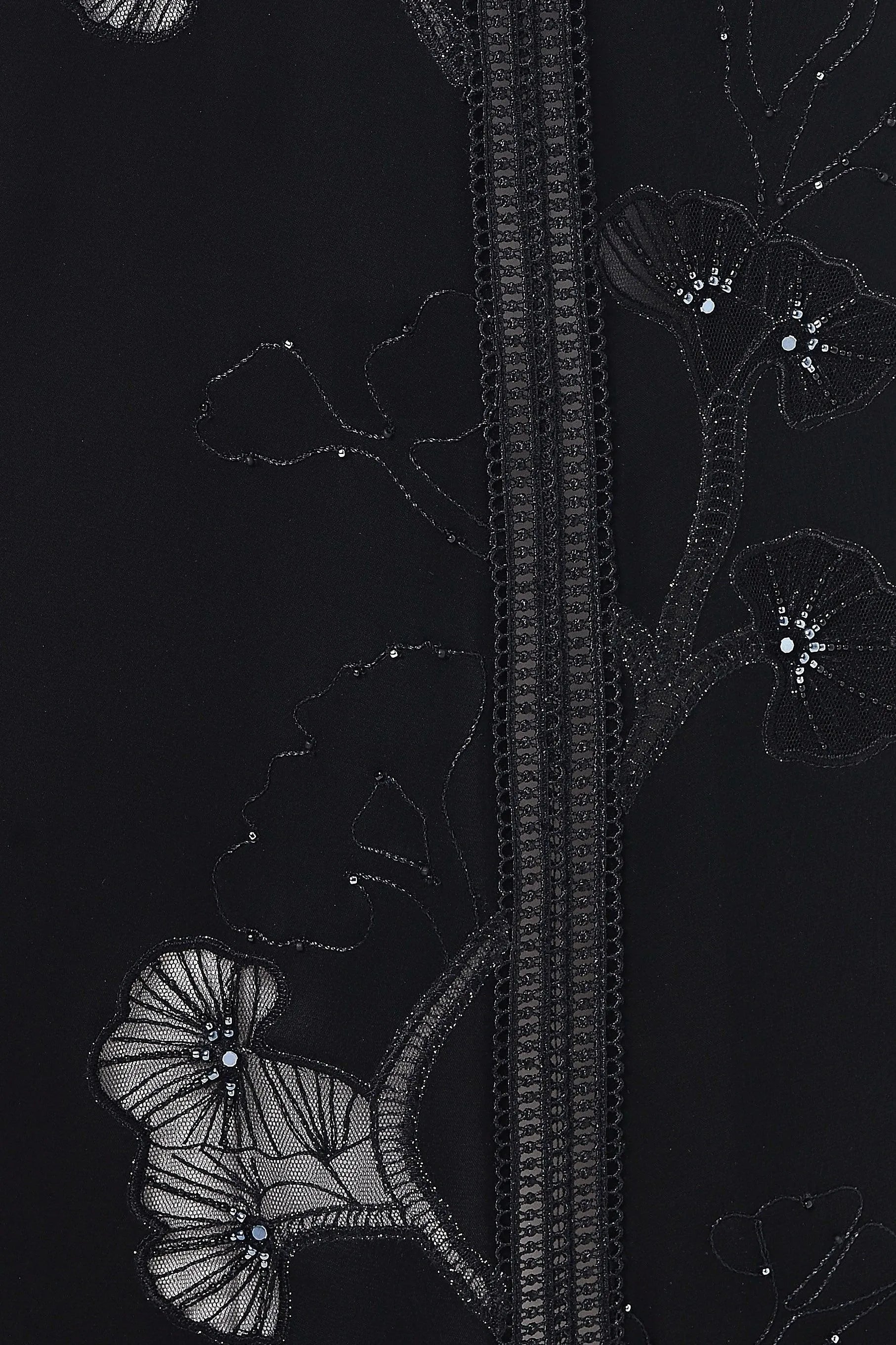 Black Royal Nada Abaya with Floral Lacework Detail - Posh Abaya