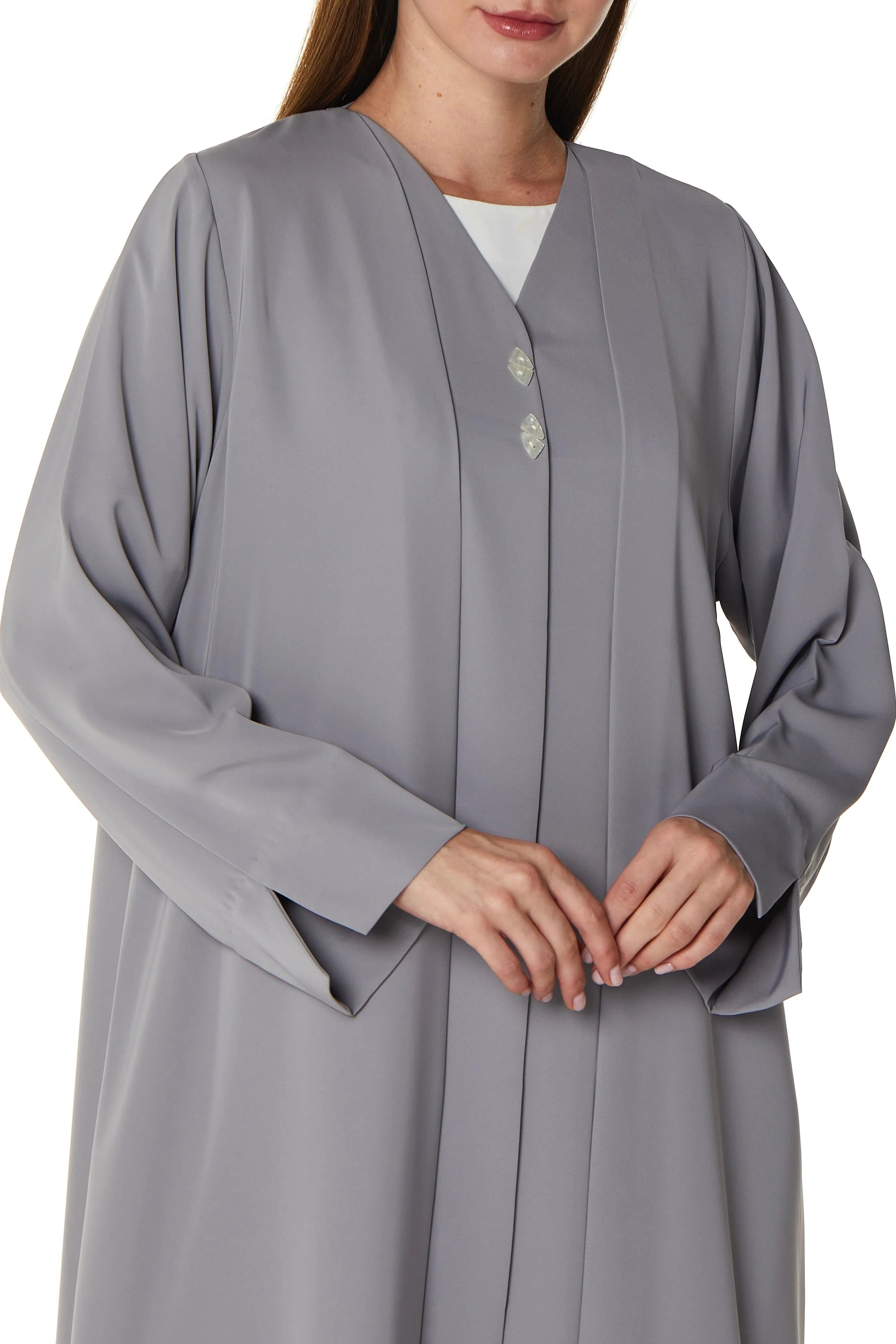 Grey Mario Crepe Abaya with Front Overlap and Buttons - Posh Abaya