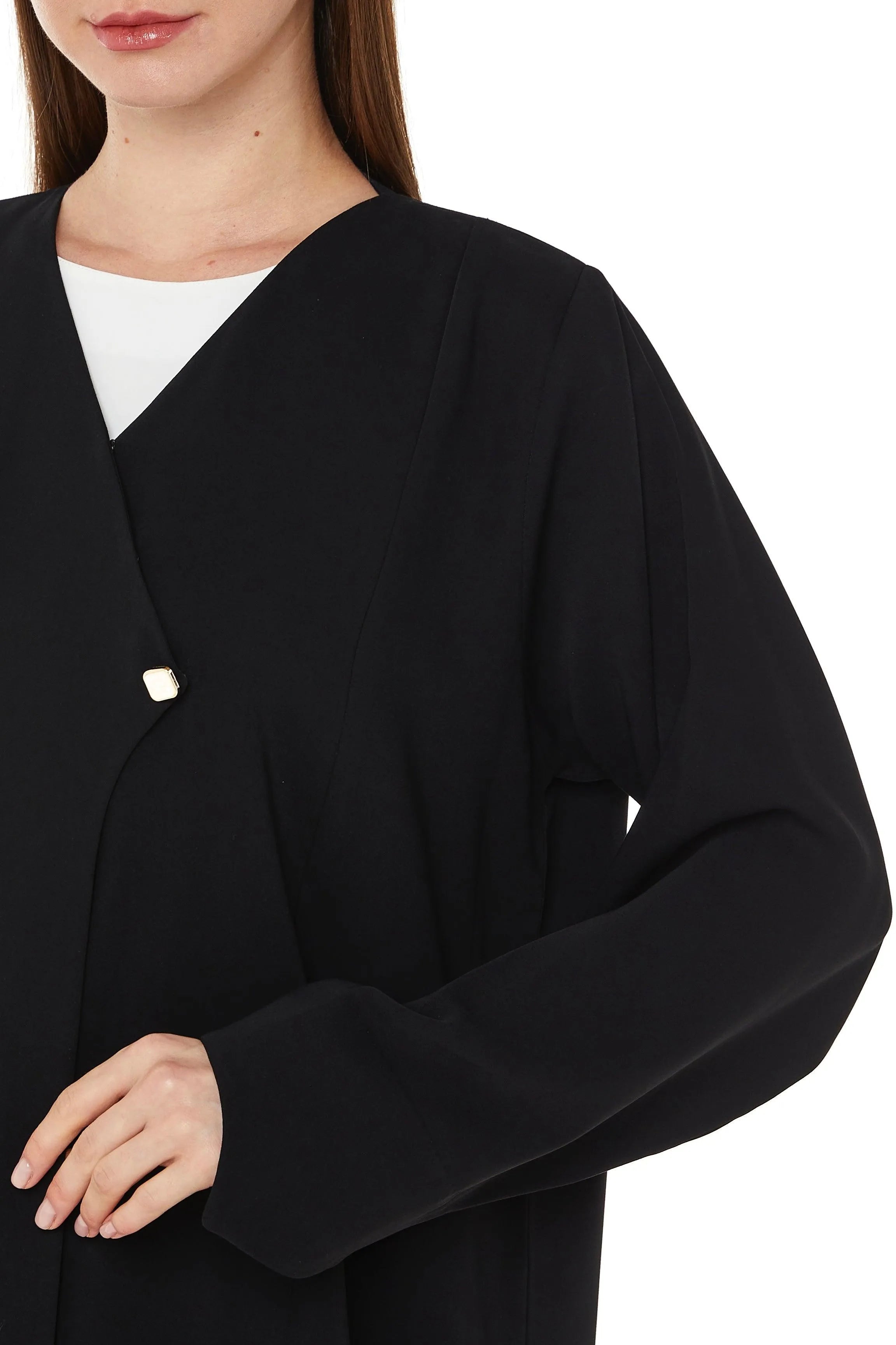 Black Layan Crepe Abaya with Overlap Front - Posh Abaya