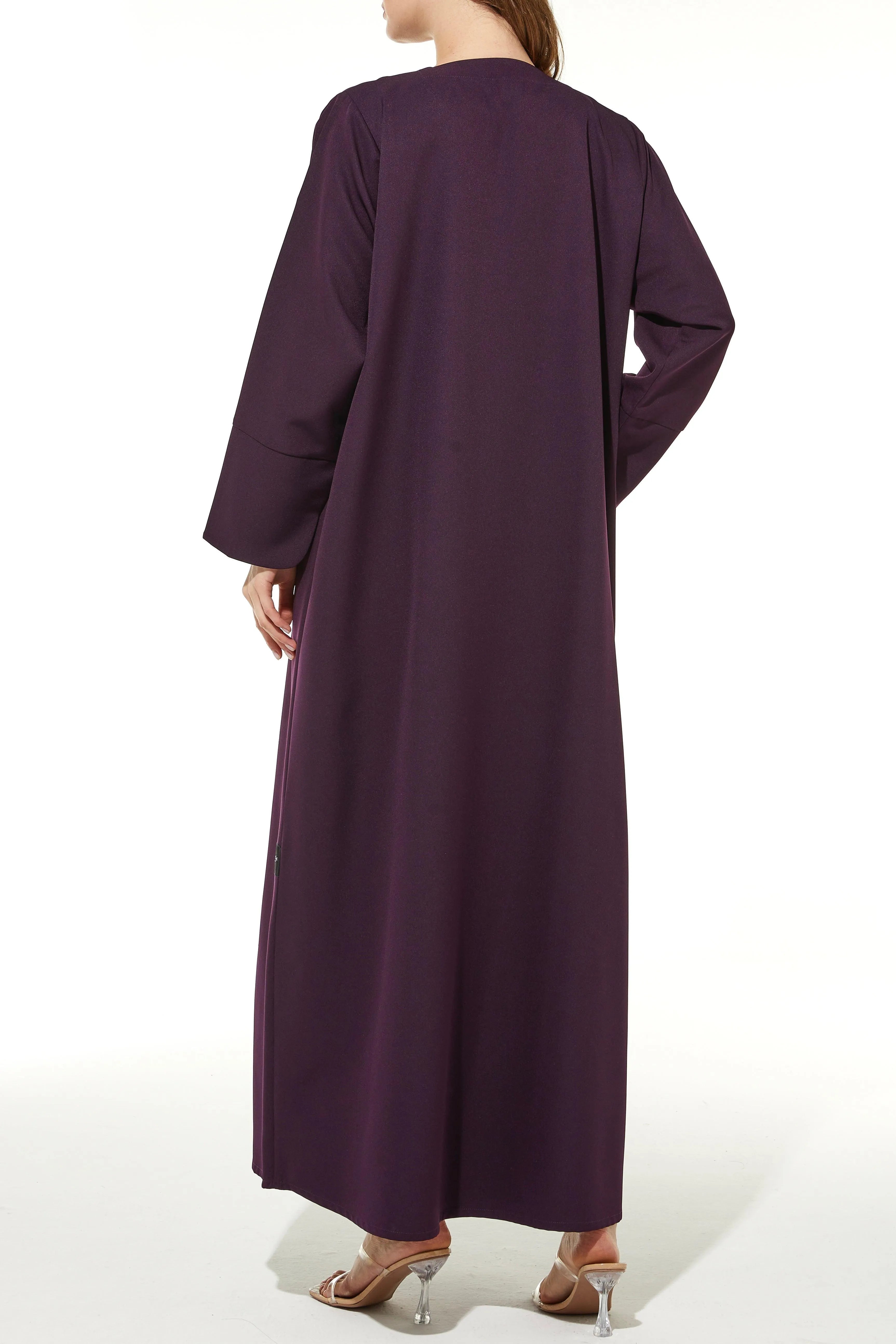 Purple Rochester Crepe Abaya with Handcrafted Embroidery Overlap - Posh Abaya