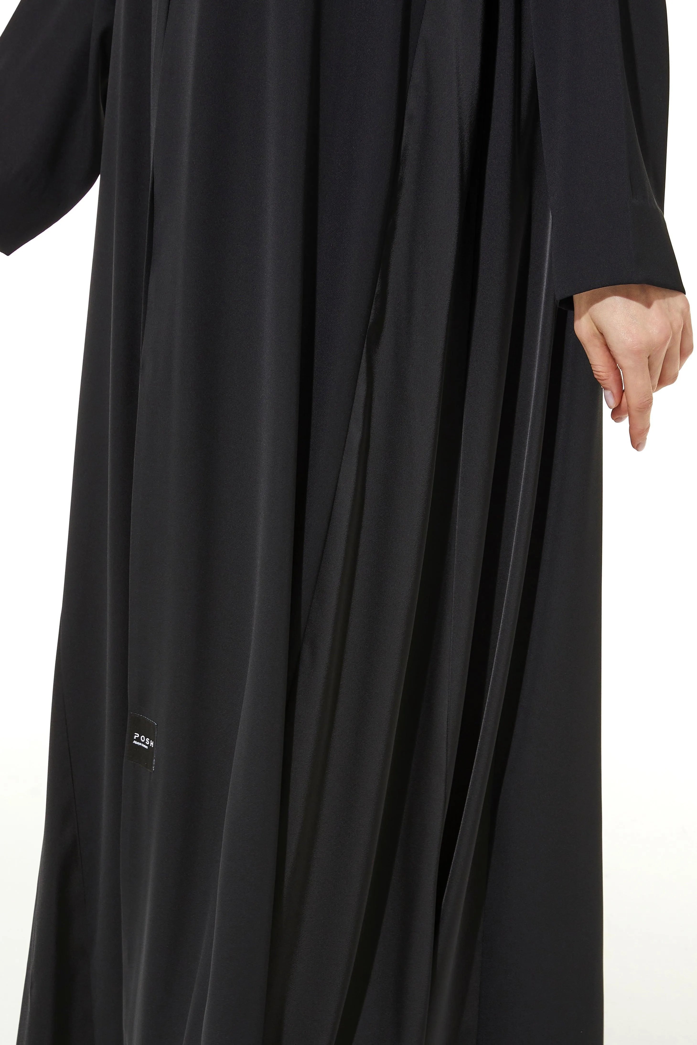 Black Cool Crepe Abaya with Side Shiny Satin - Posh Abaya