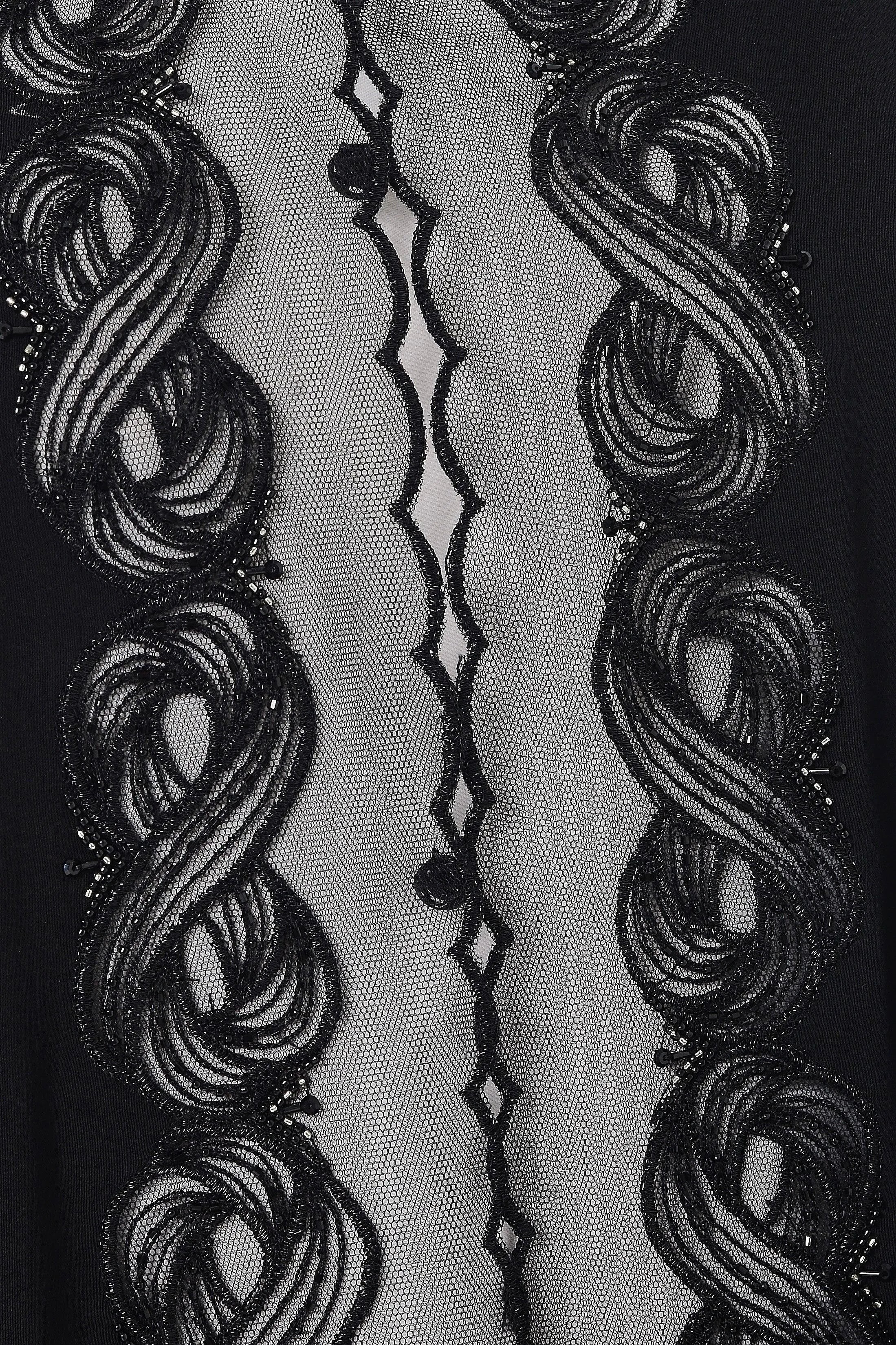 Black Royal Nada Abaya with Tulle and Front Lacework Detail - Posh Abaya