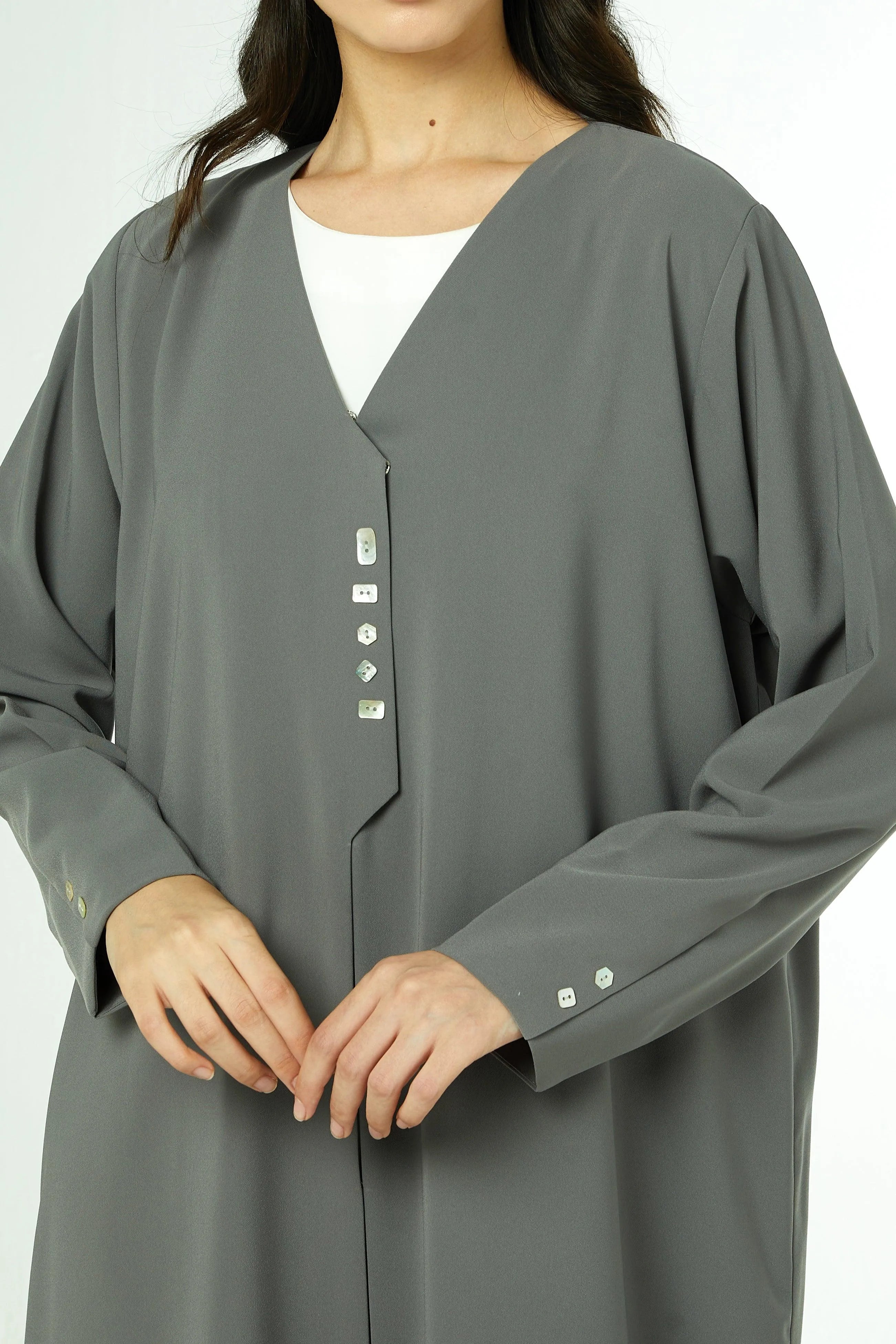Grey Nova Crepe Abaya with Overlap - Posh Abaya