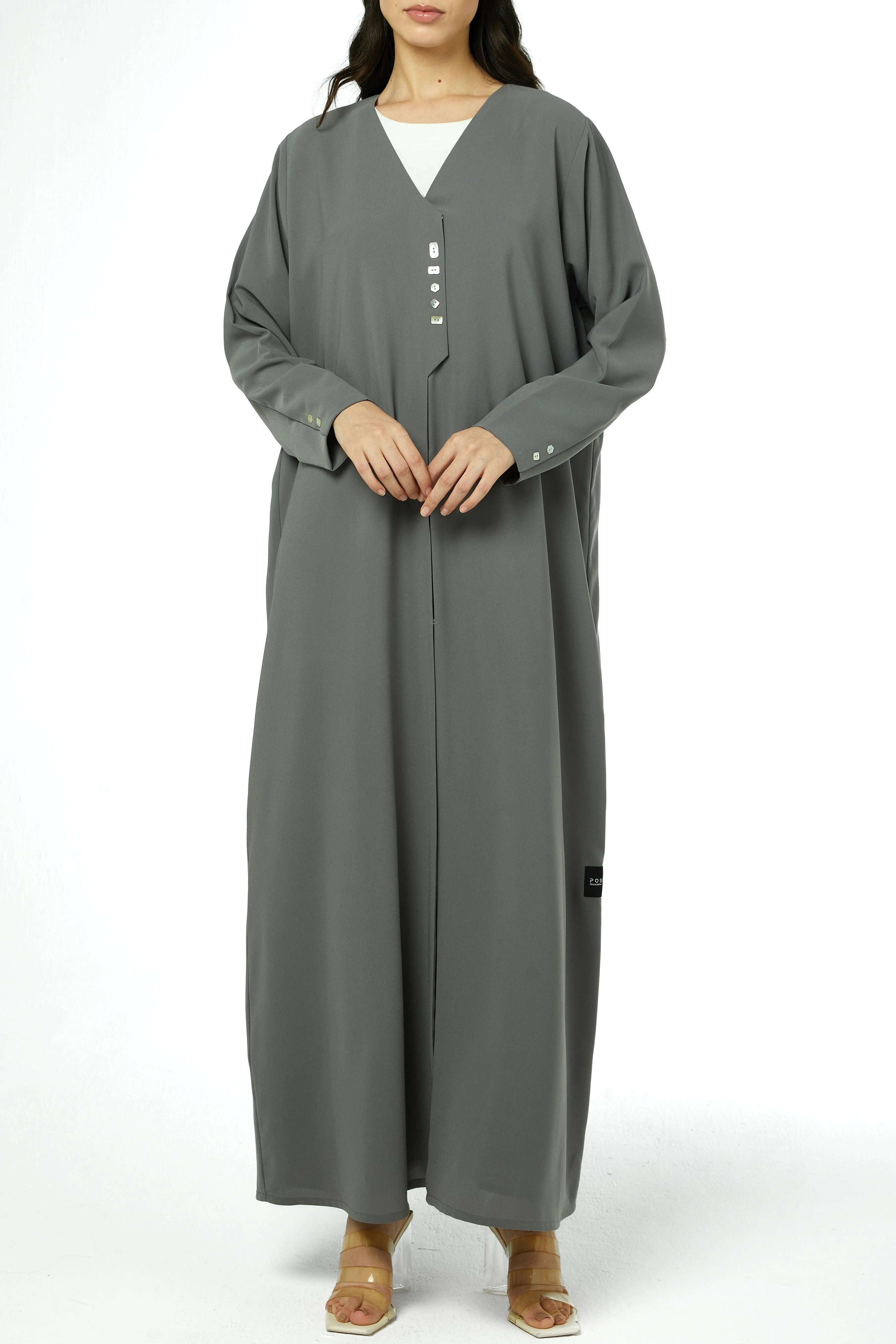 Grey Nova Crepe Abaya with Overlap - Posh Abaya