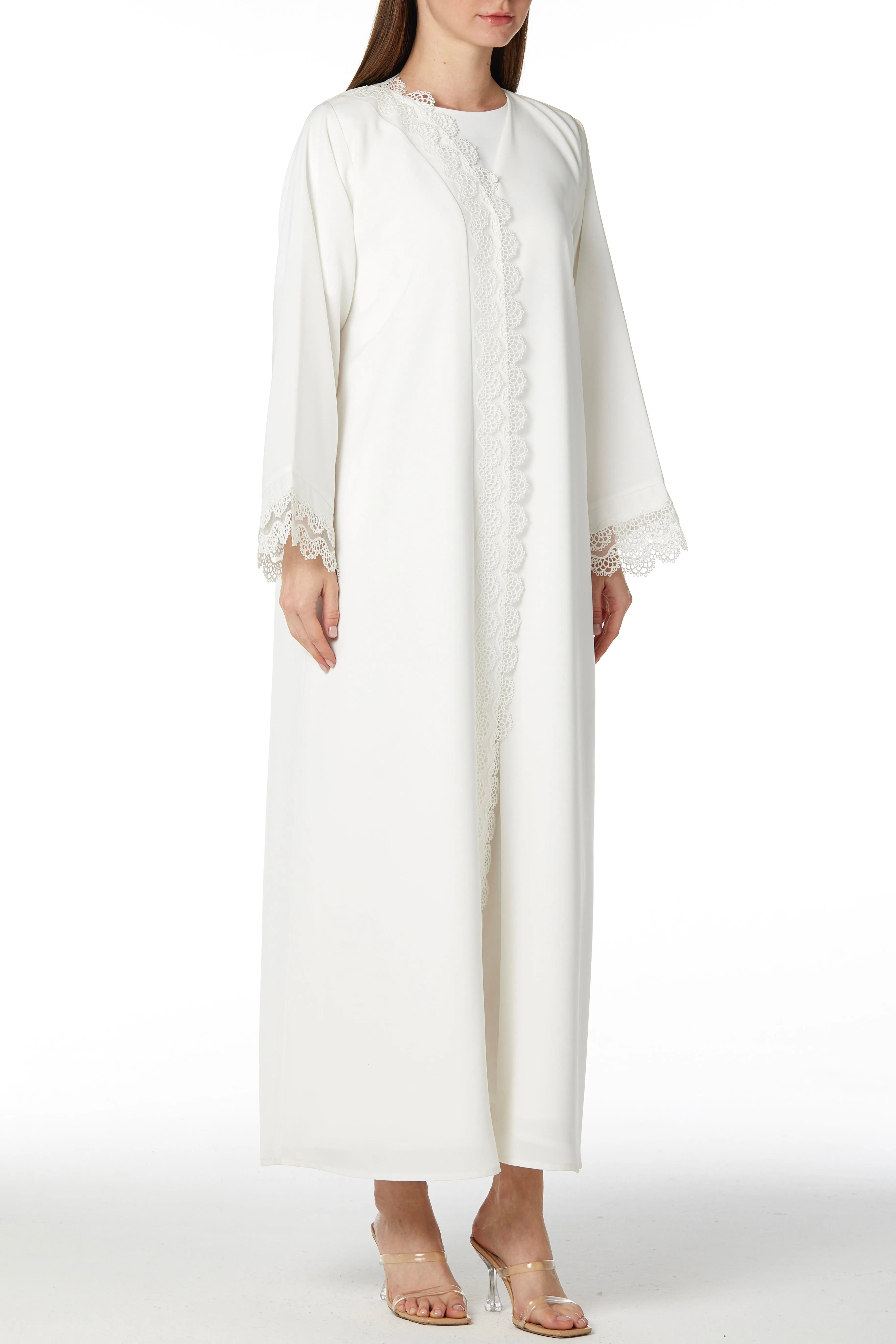 Overlap & Lace Soft Crepe White Abaya - Posh Abaya