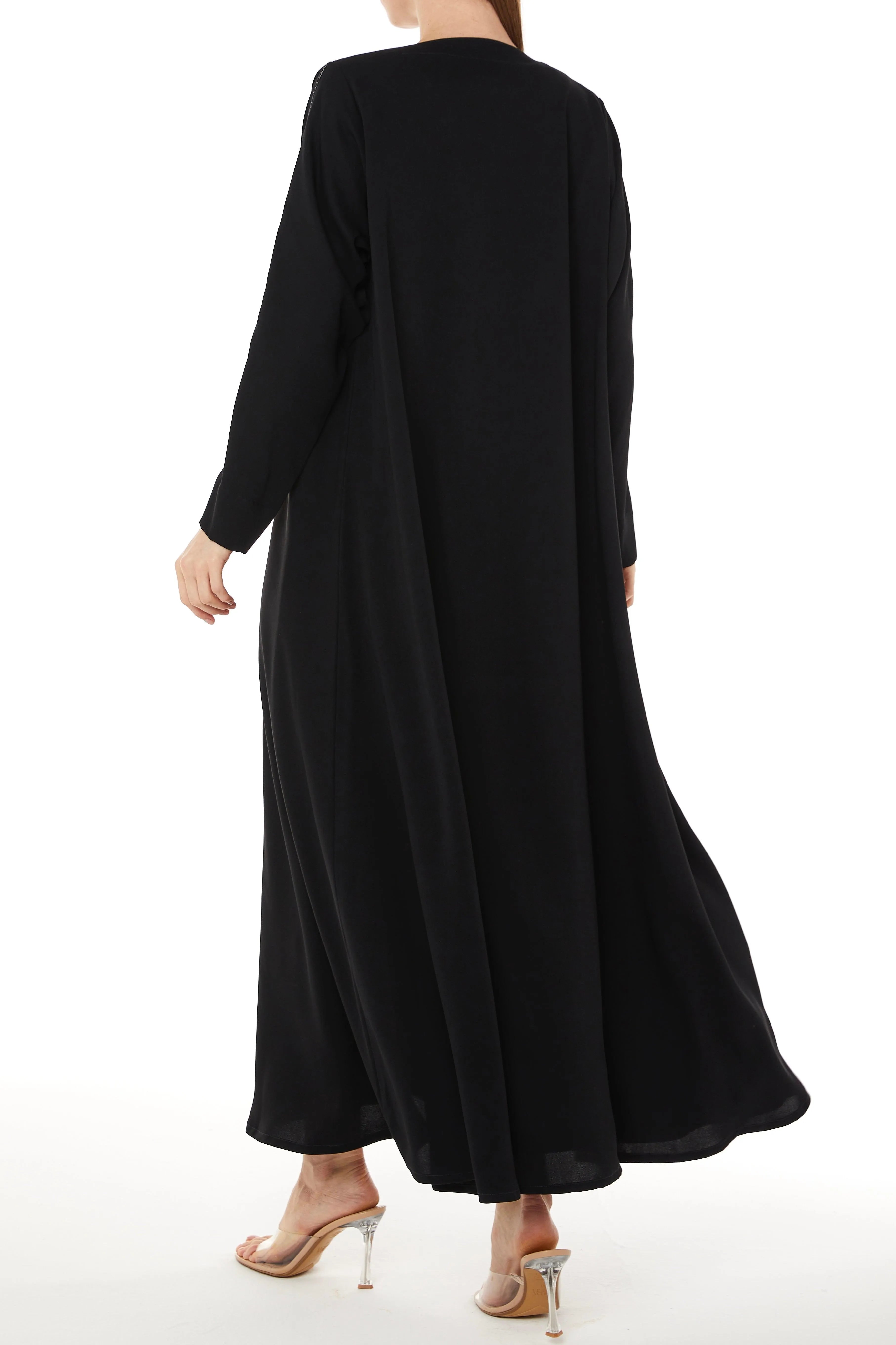 Soft Crepe Stitched Sleeved Black Abaya - Posh Abaya