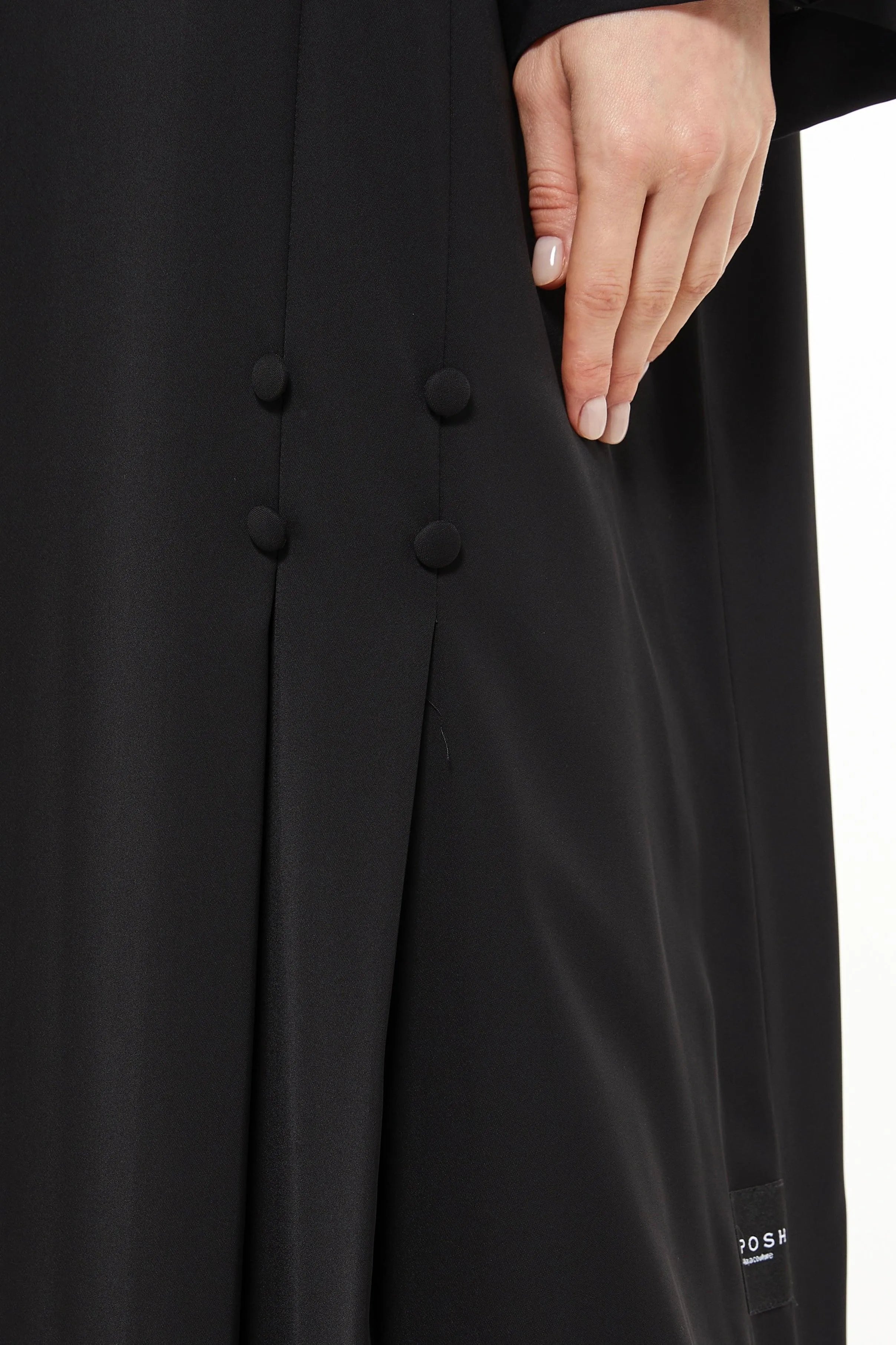 Black Remi Crepe Abaya with Sleek Pleat Buttons - Posh Abaya