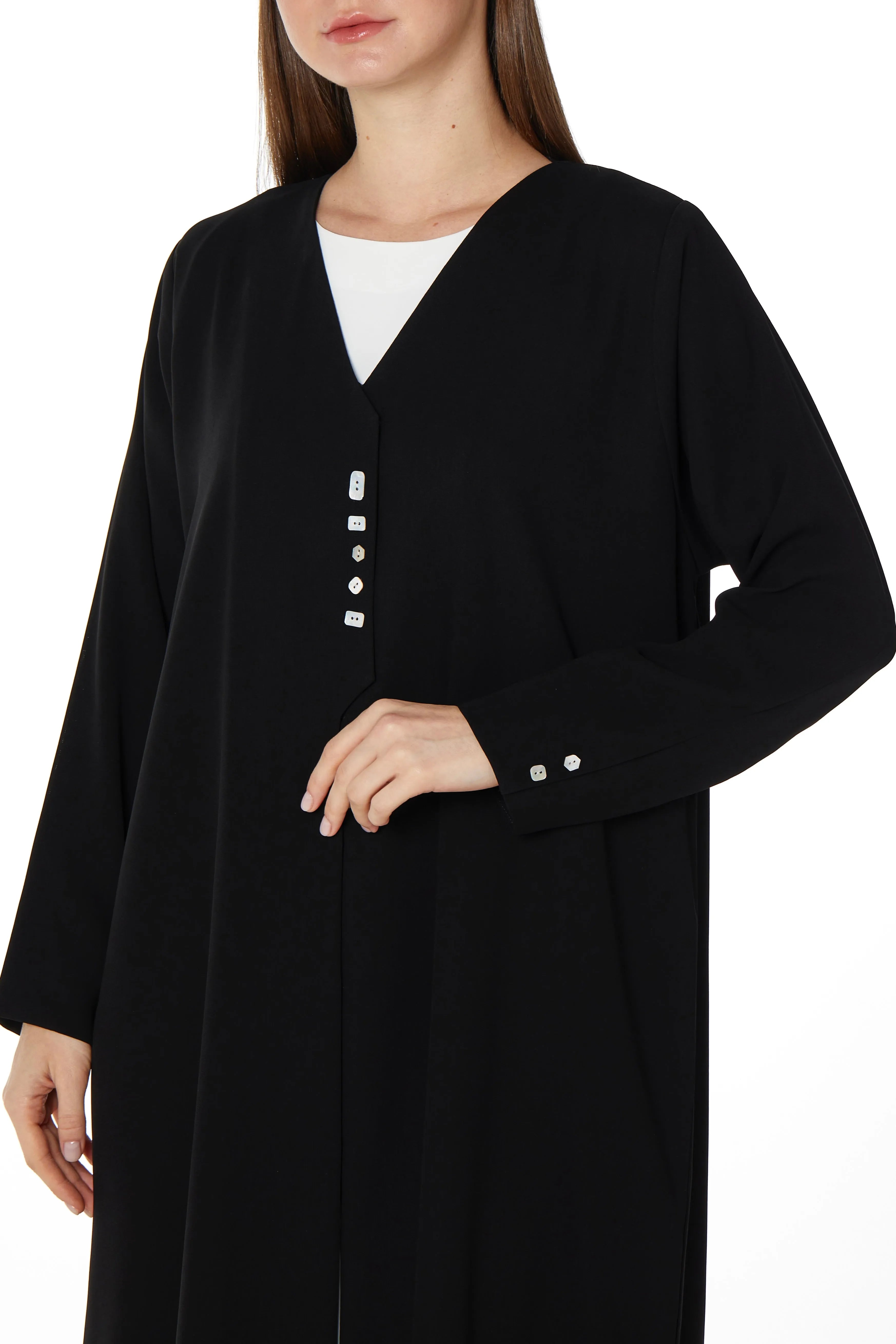 Shell buttons in Overlap Black Abaya - Posh Abaya
