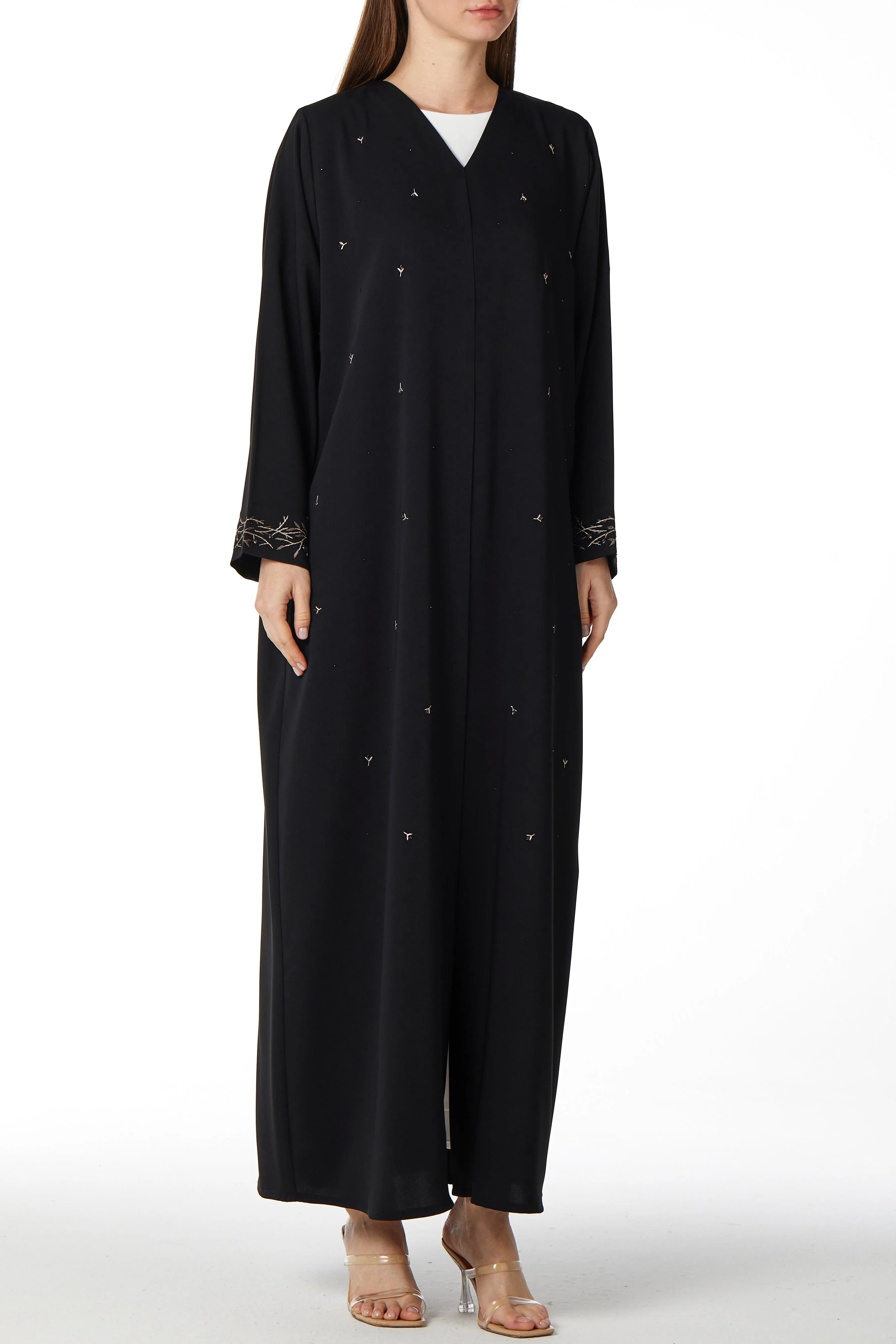 Sleeve Embellished Black Abaya - Posh Abaya