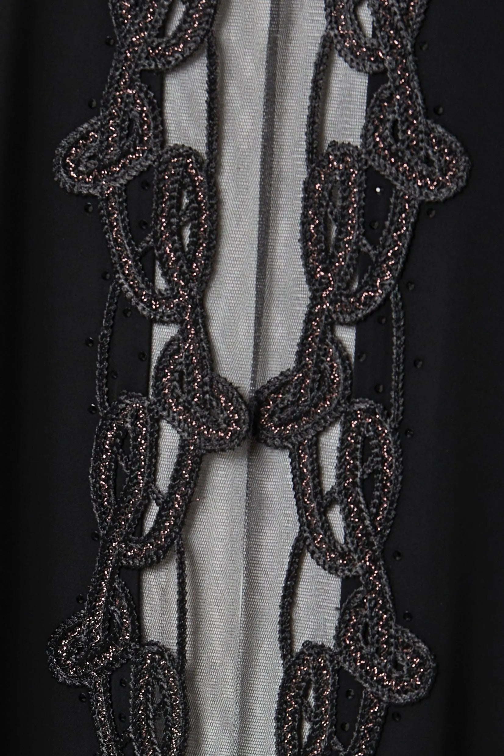 Black Royal Nada Abaya with Tulle and Copper Lacework Detail - Posh Abaya