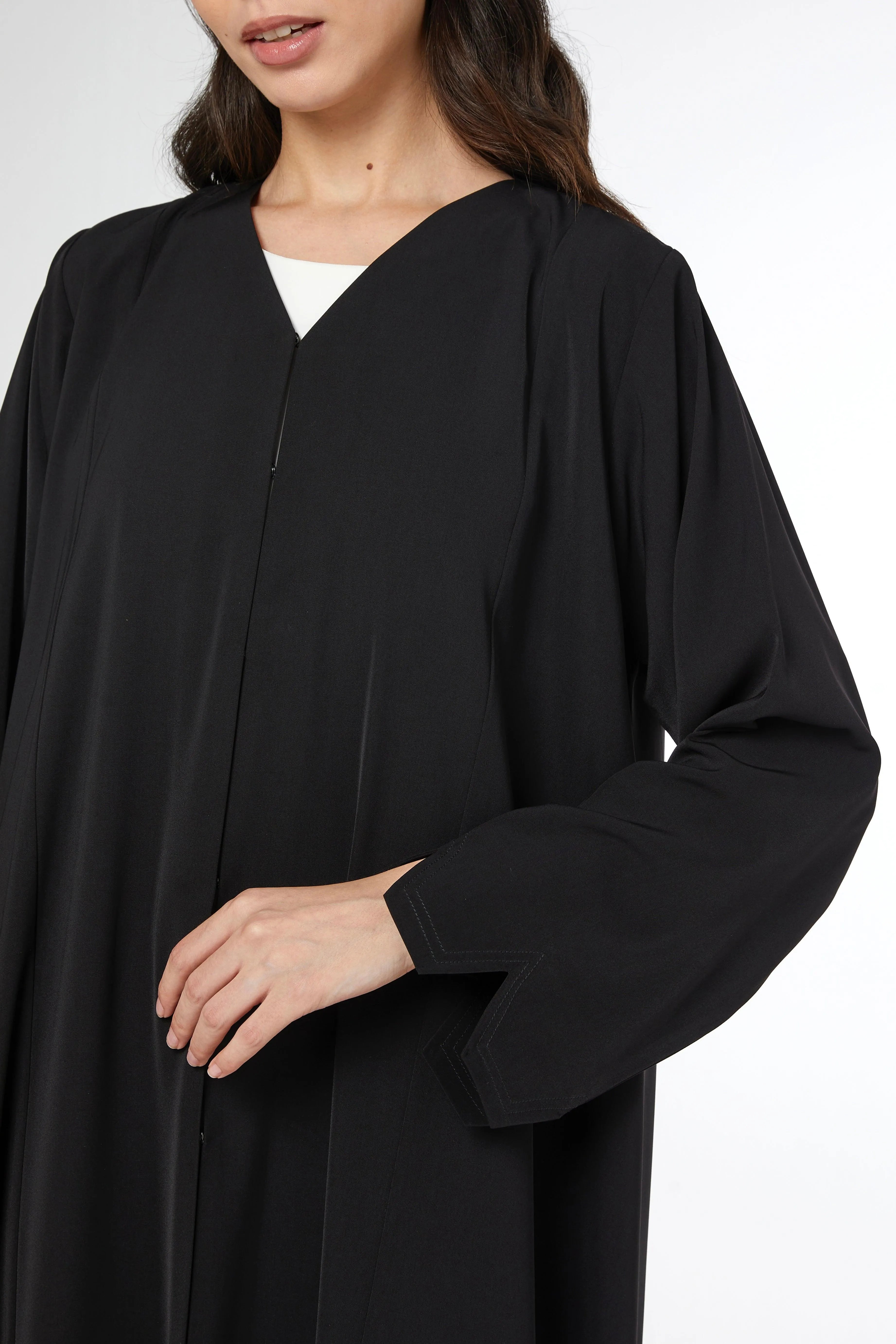 Black Tiana Crepe Abaya with Front and Sleeve Cuts - Posh Abaya