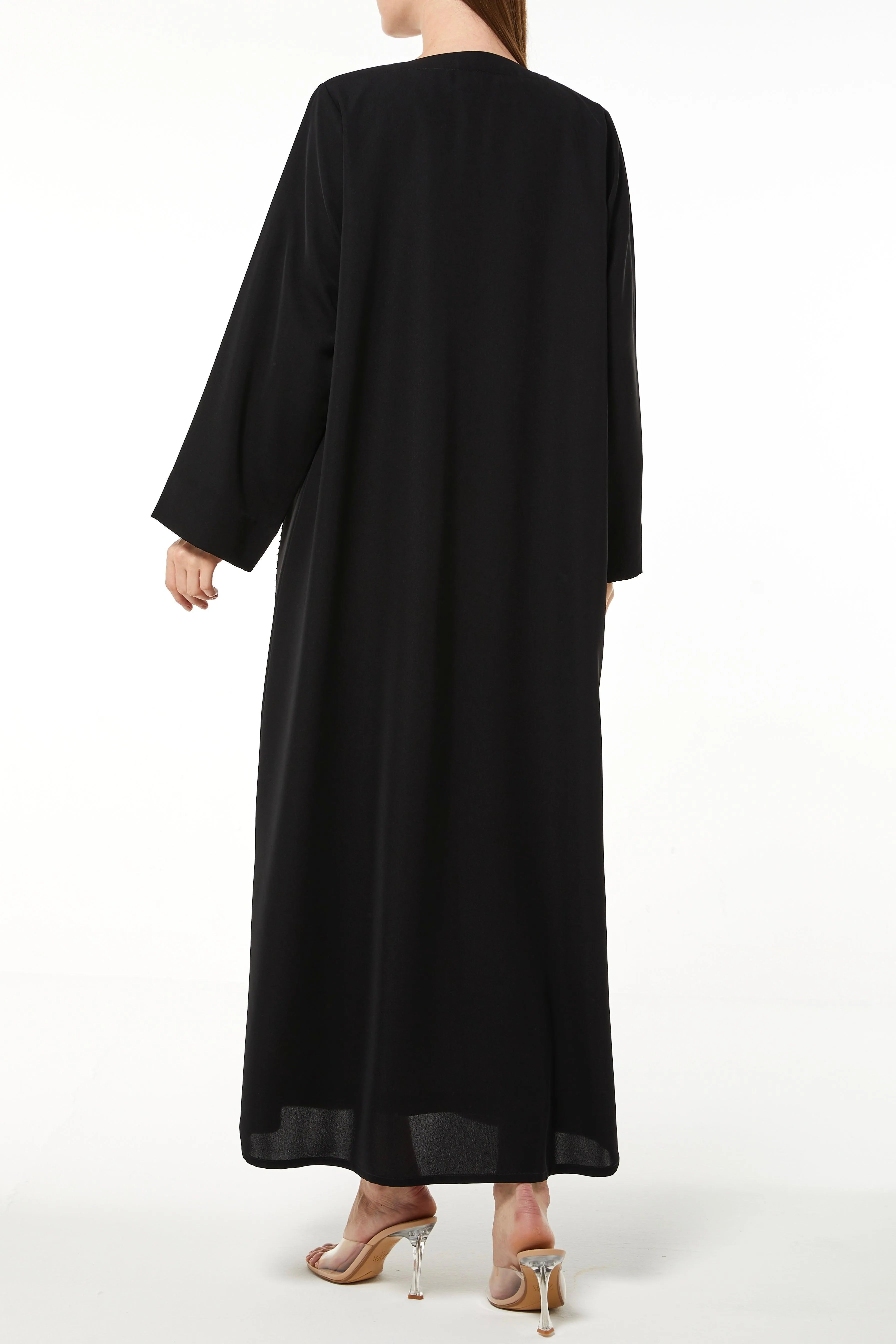 Black Tokyo Crepe Abaya with Front Threadwork - Posh Abaya