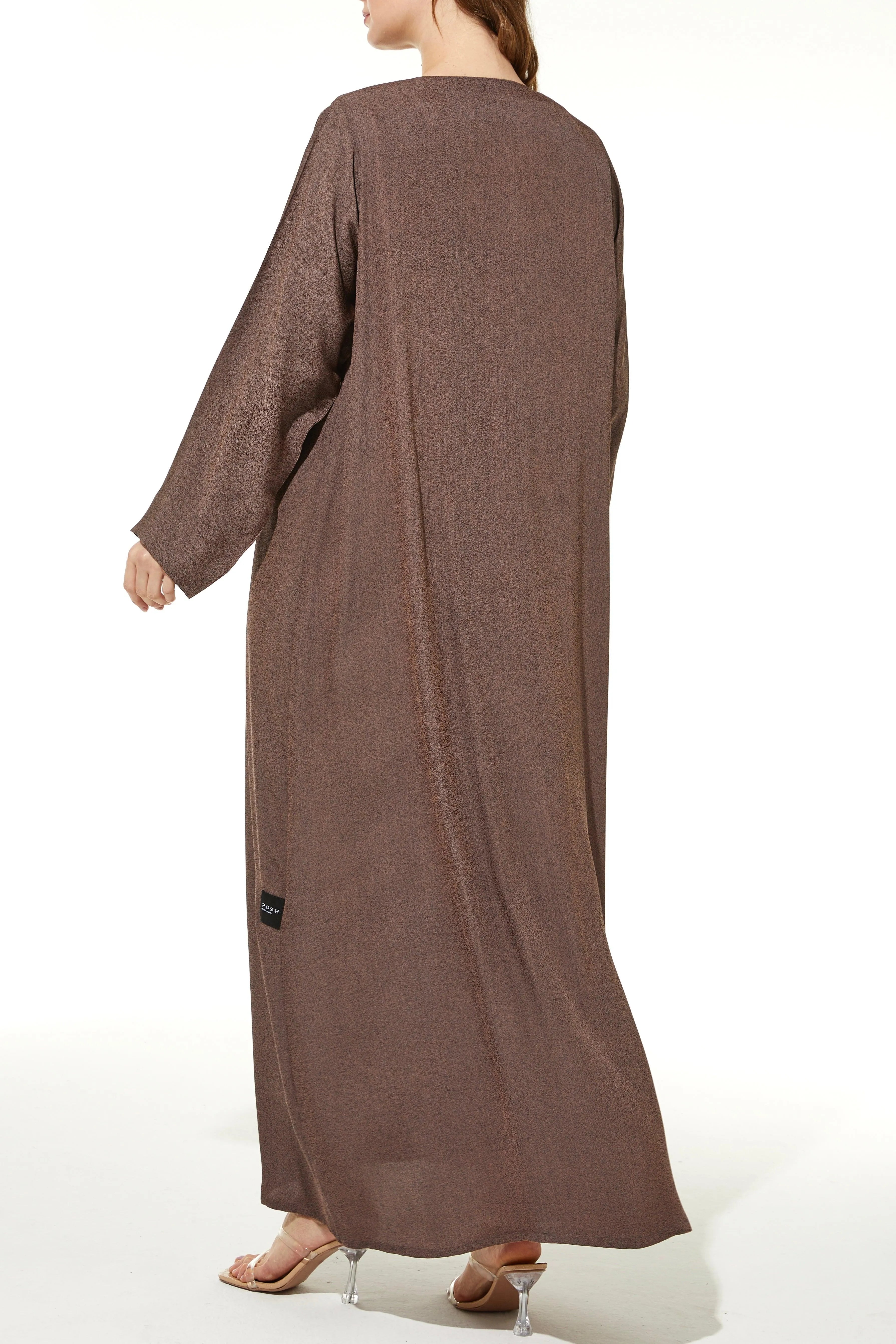 Brown Barfi Crepe Abaya with Dual Tone - Posh Abaya