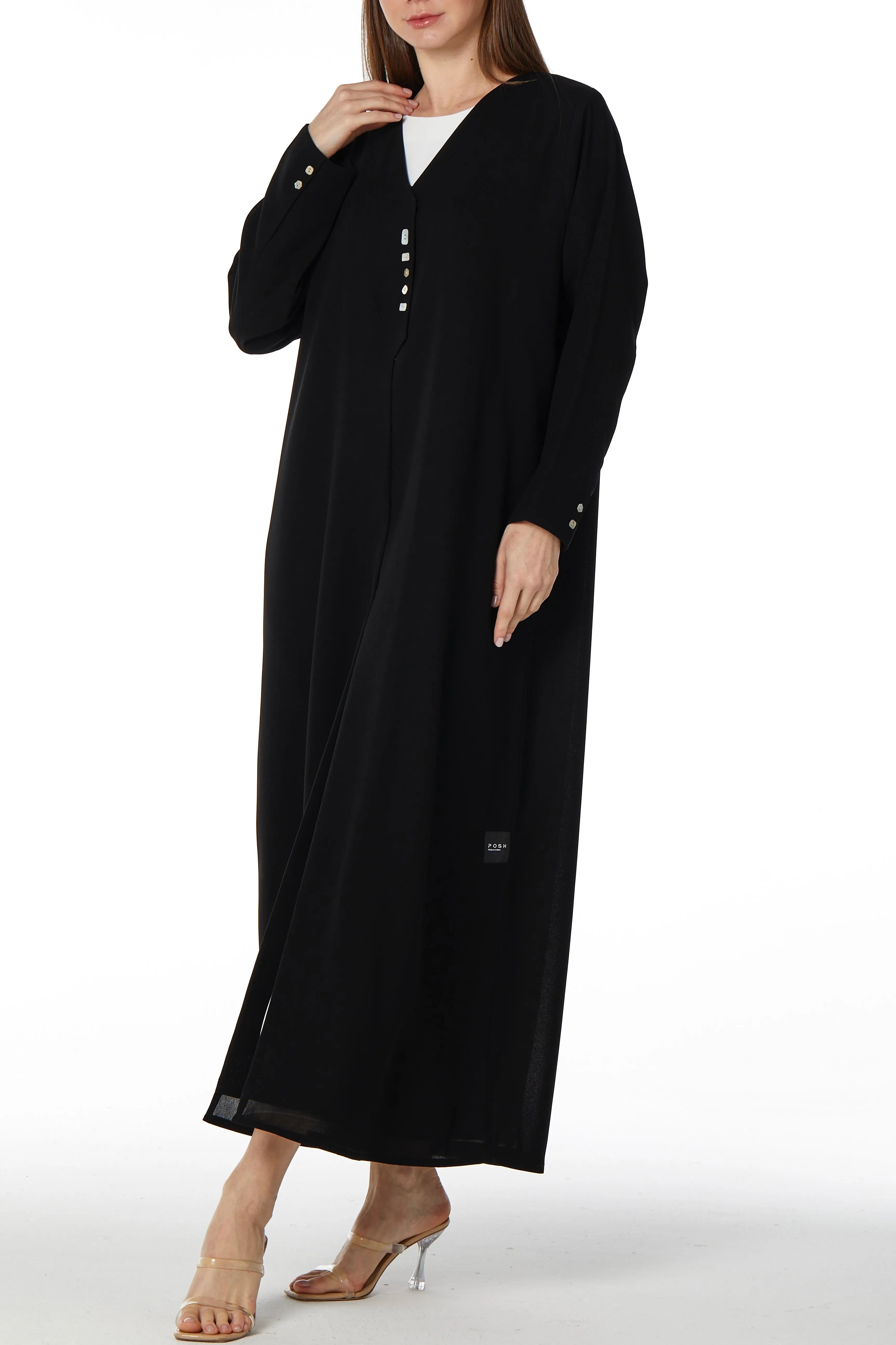 Shell buttons in Overlap Black Abaya - Posh Abaya