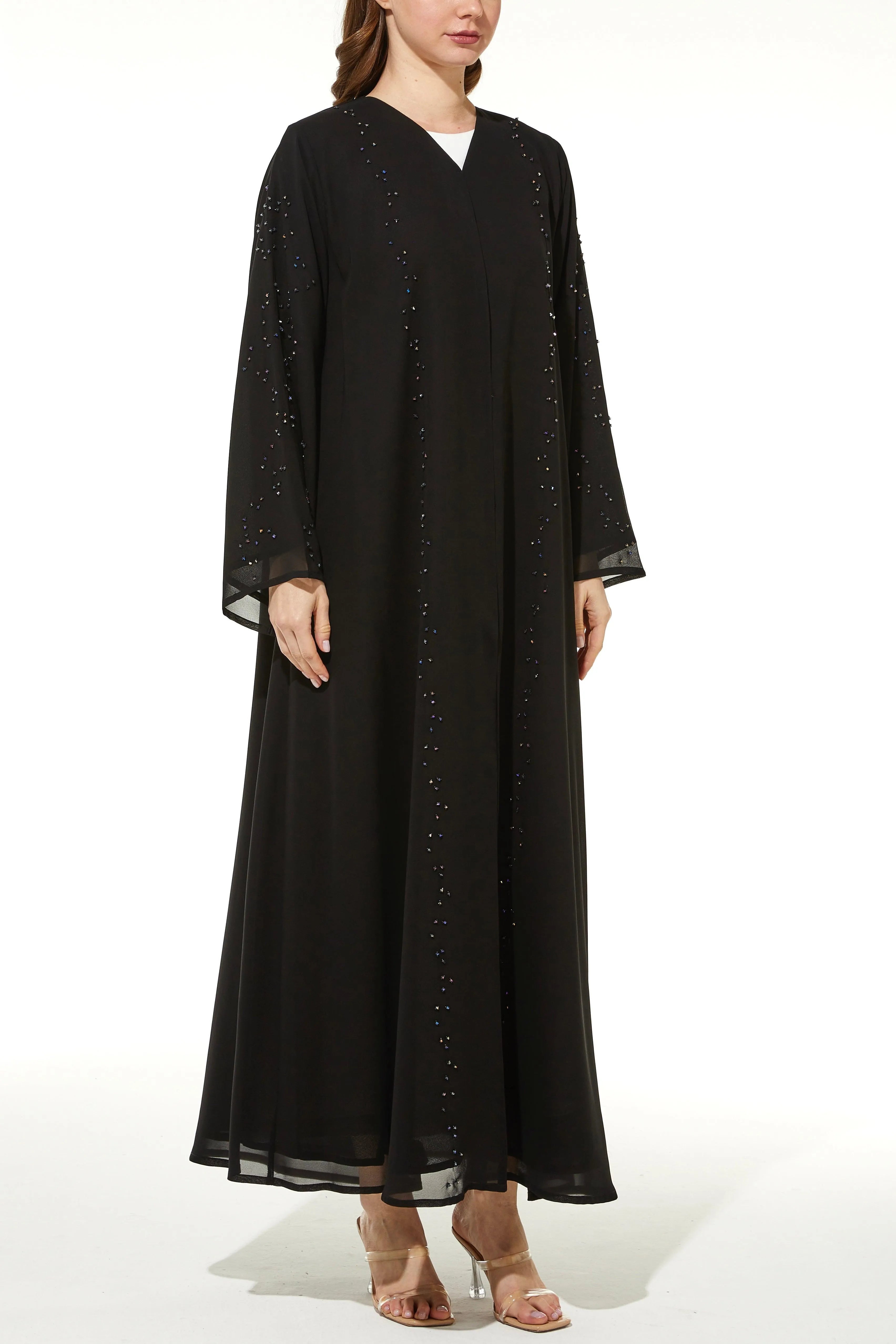 Black Lily Chiffon with Shiny Scattered Beadwork - Posh Abaya