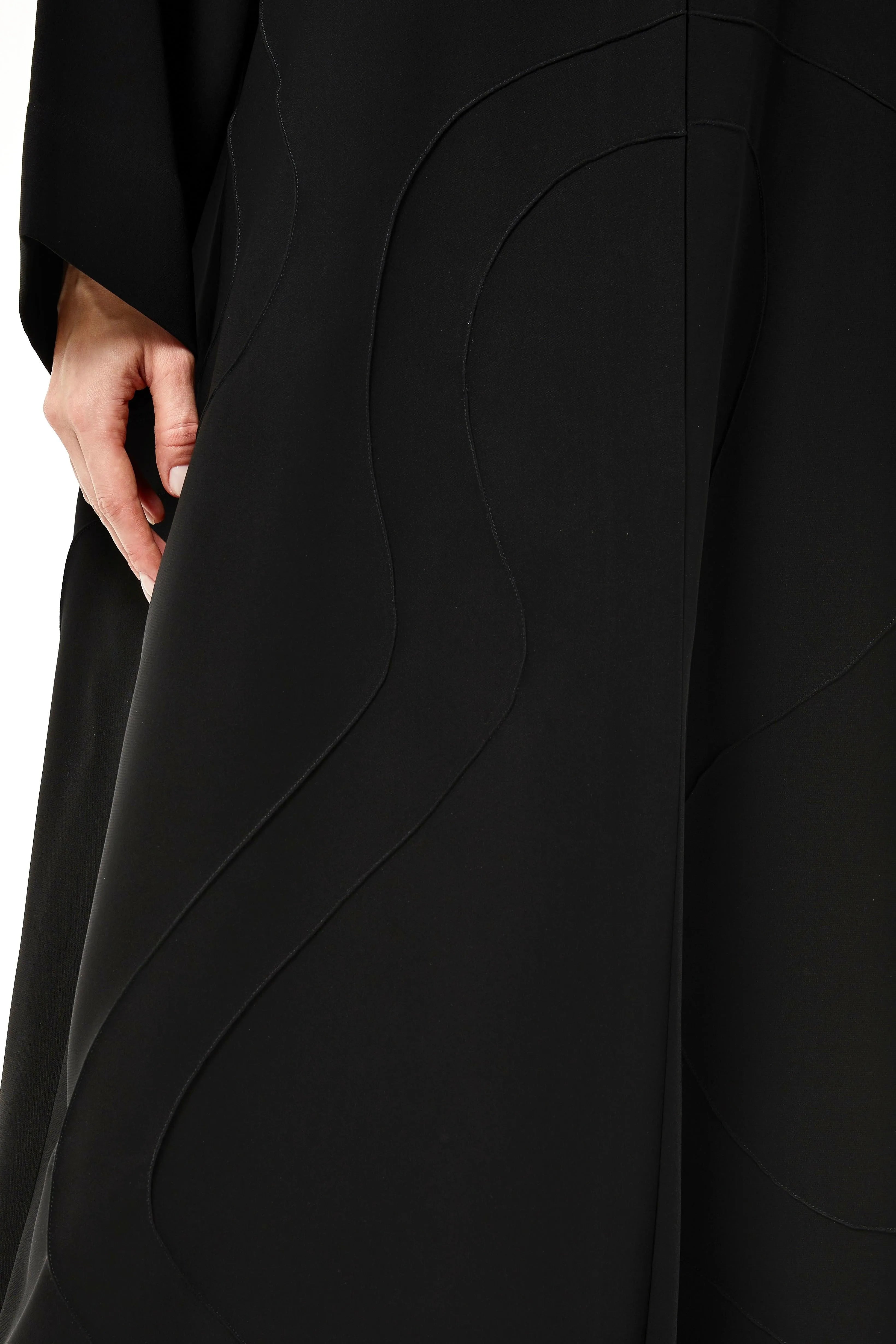 Crepe Assymetric Pintuck Black Abaya - Posh Abaya