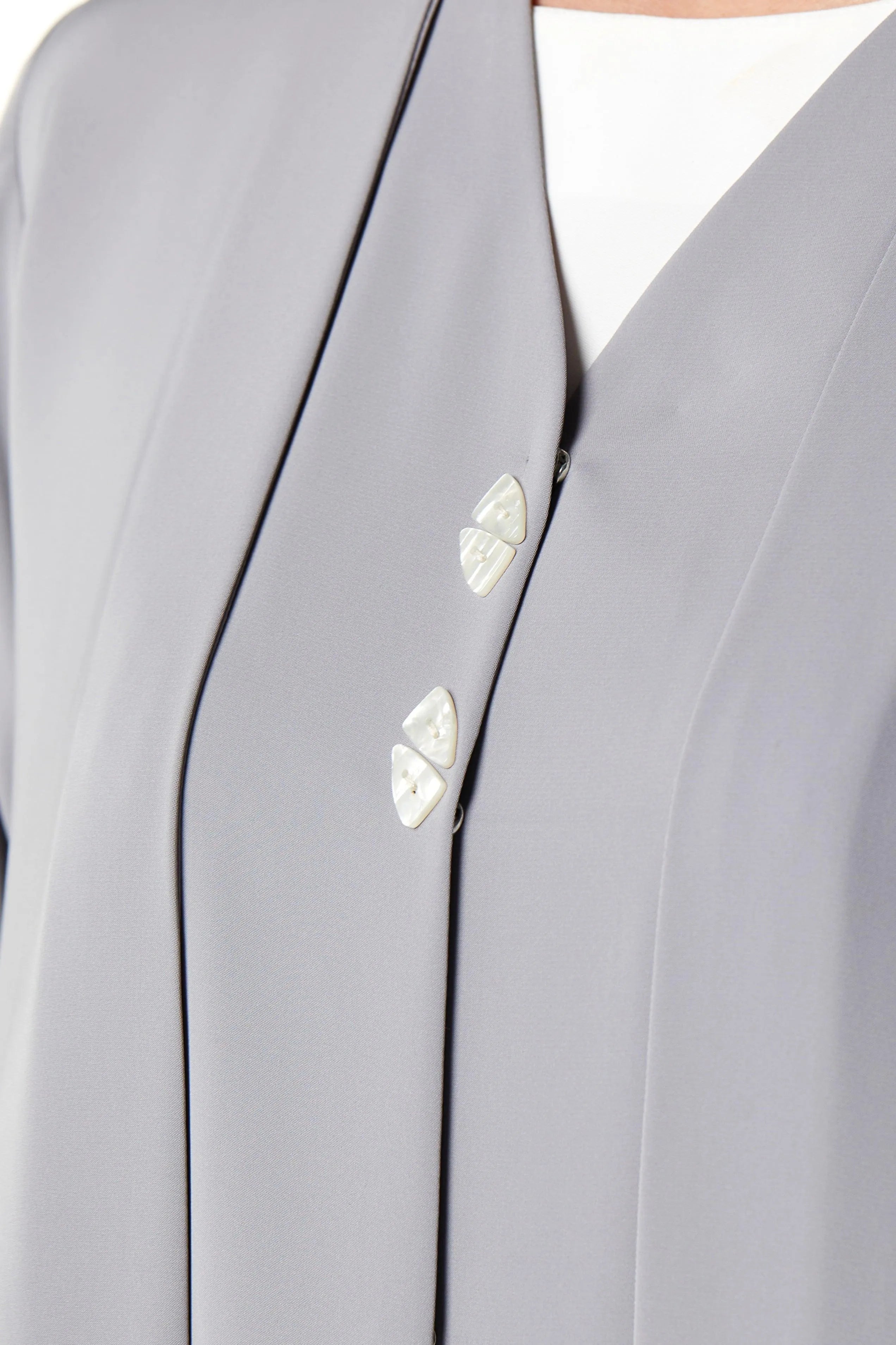 Grey Mario Crepe Abaya with Front Overlap and Buttons - Posh Abaya