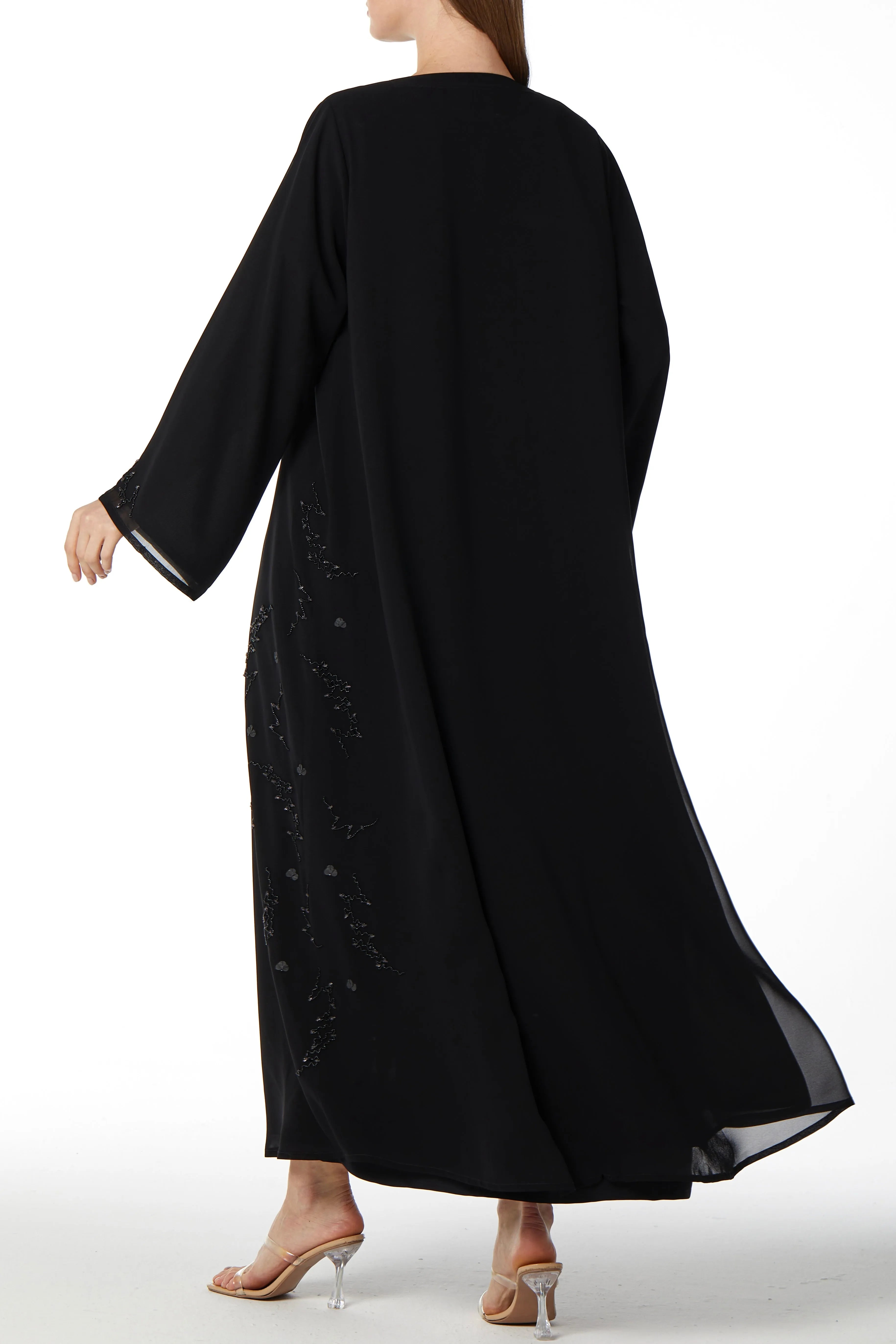 Floral Abstract Side Black Abaya - Posh Abaya