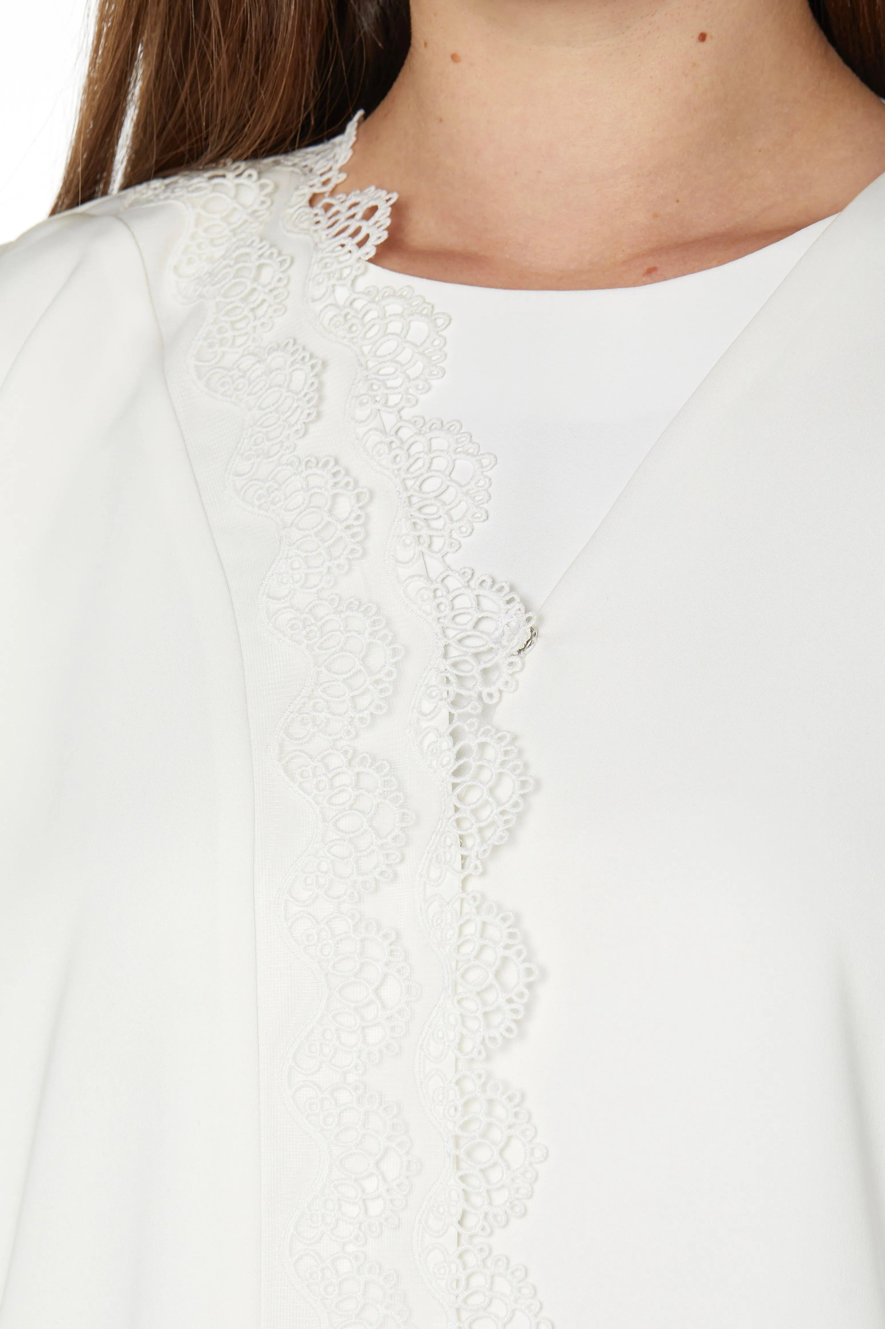 Overlap & Lace Soft Crepe White Abaya - Posh Abaya