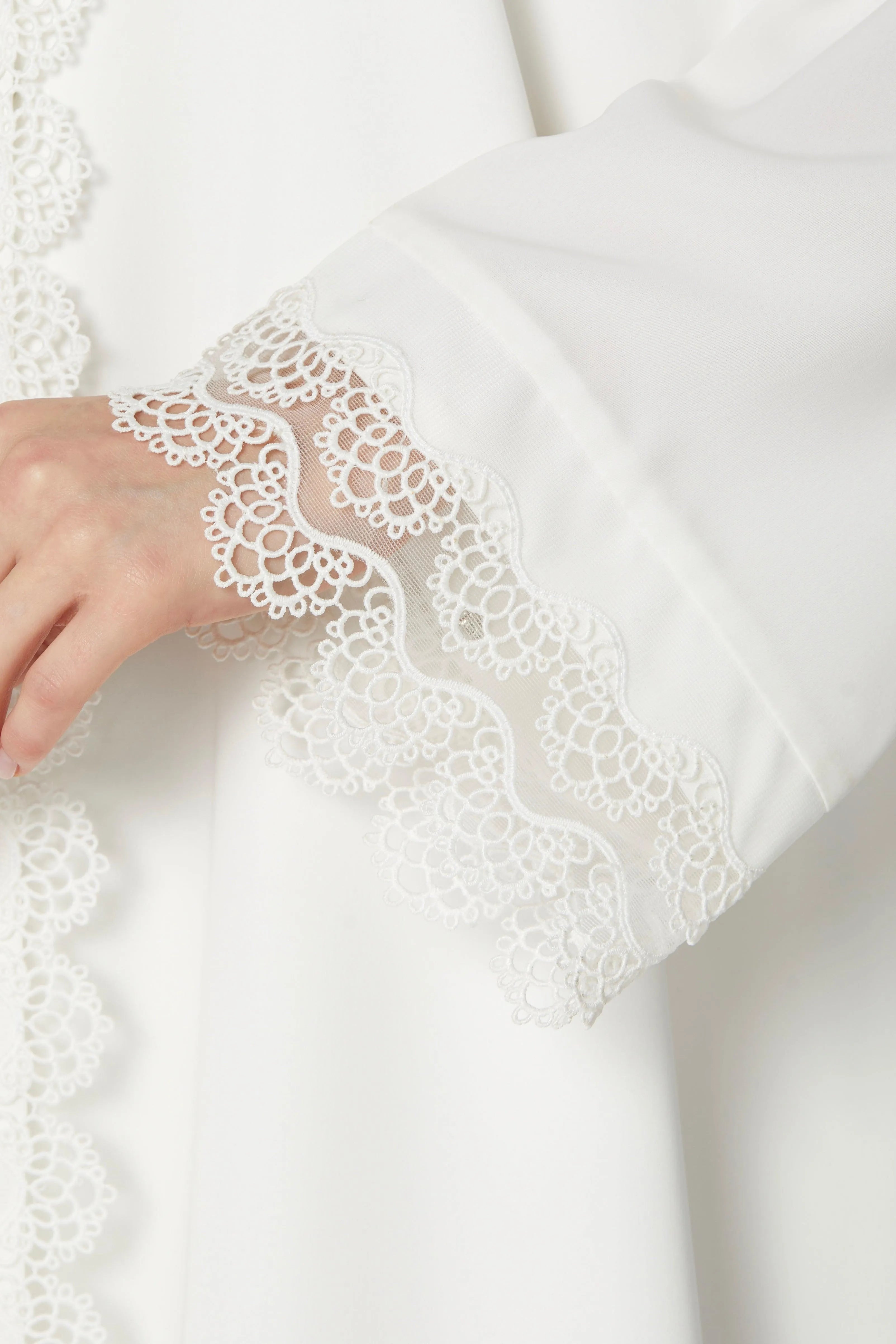 Overlap & Lace Soft Crepe White Abaya - Posh Abaya