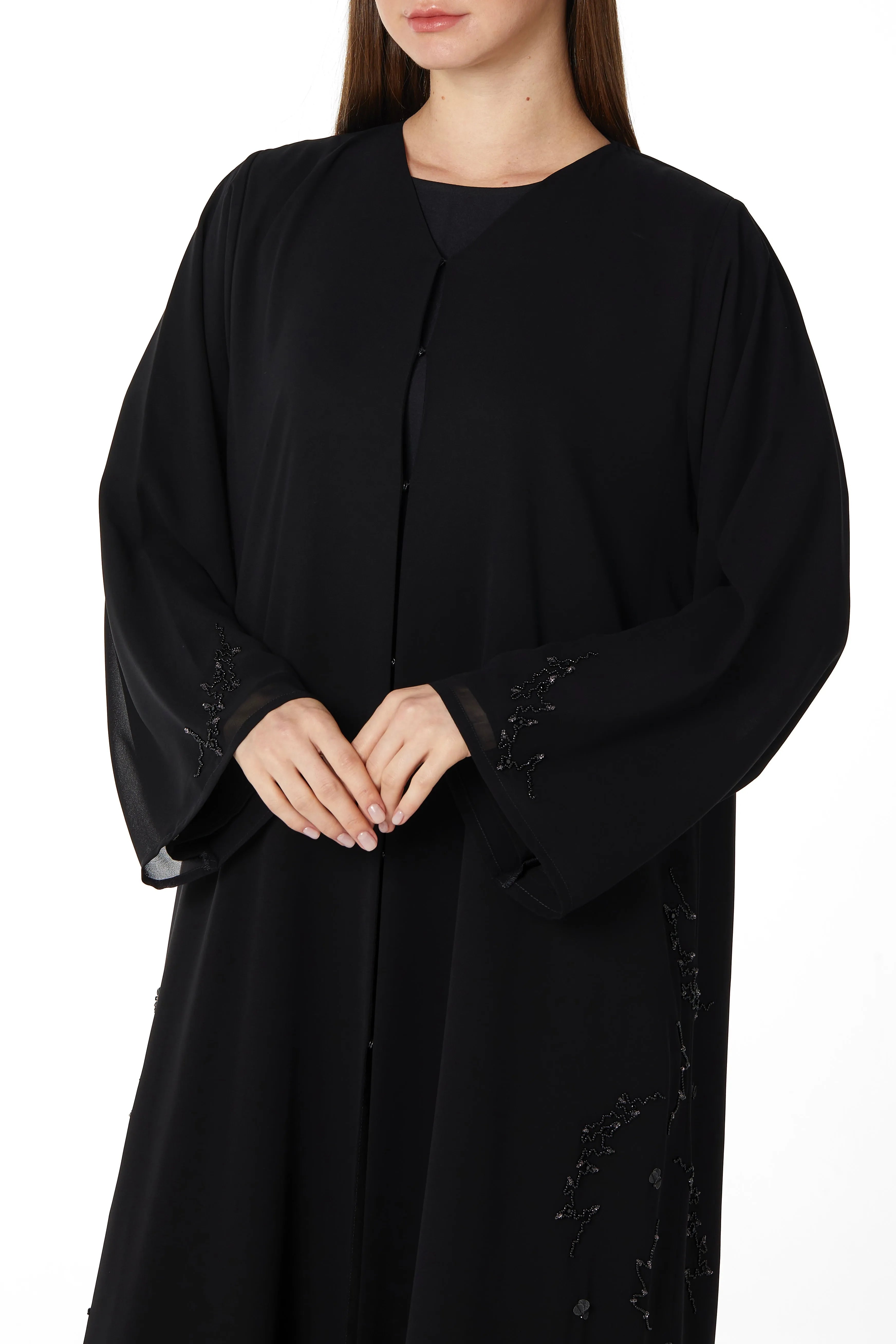 Floral Abstract Side Black Abaya - Posh Abaya