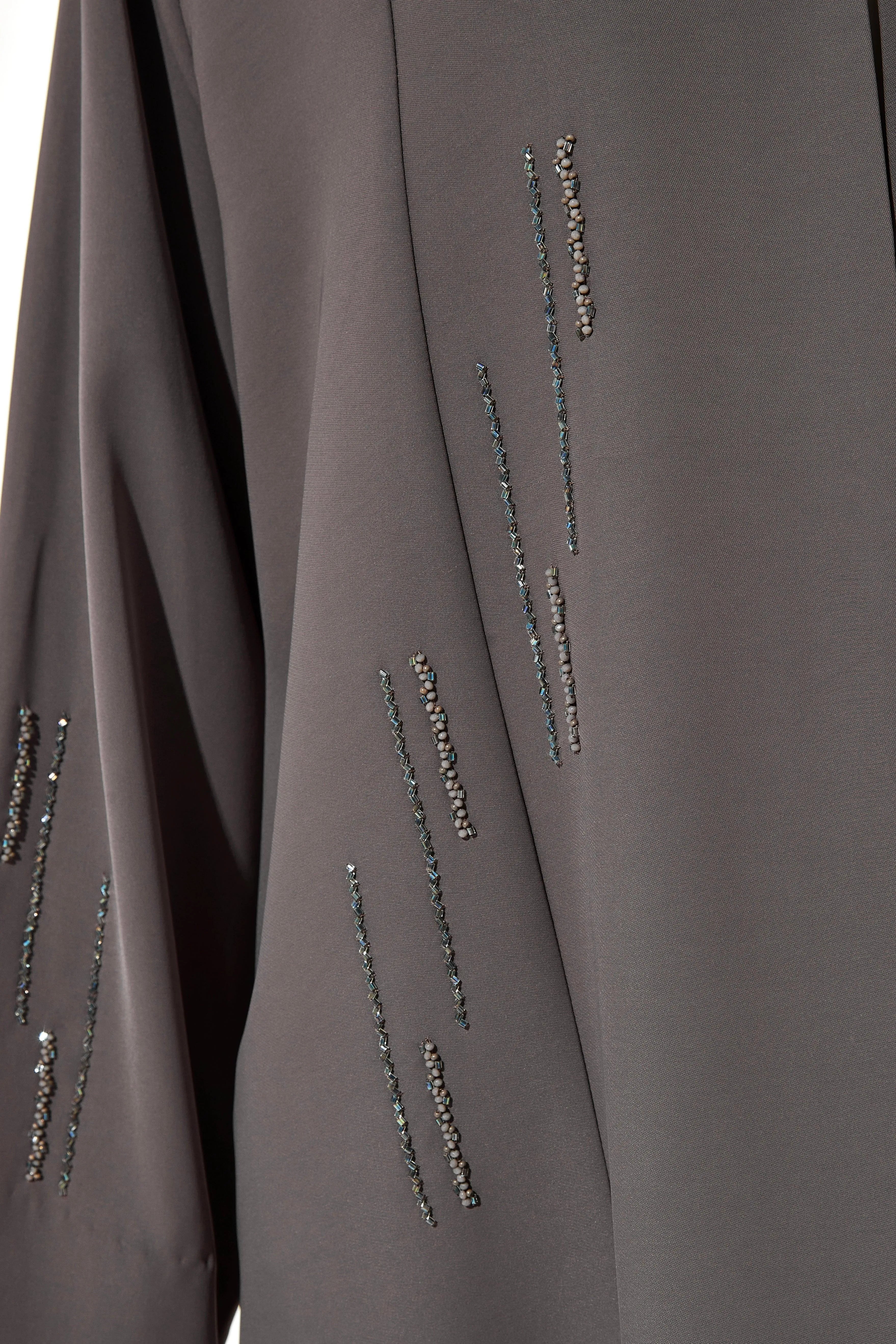 Light Brown Rose Crepe Abaya with Front Linear Beadwork - Posh Abaya