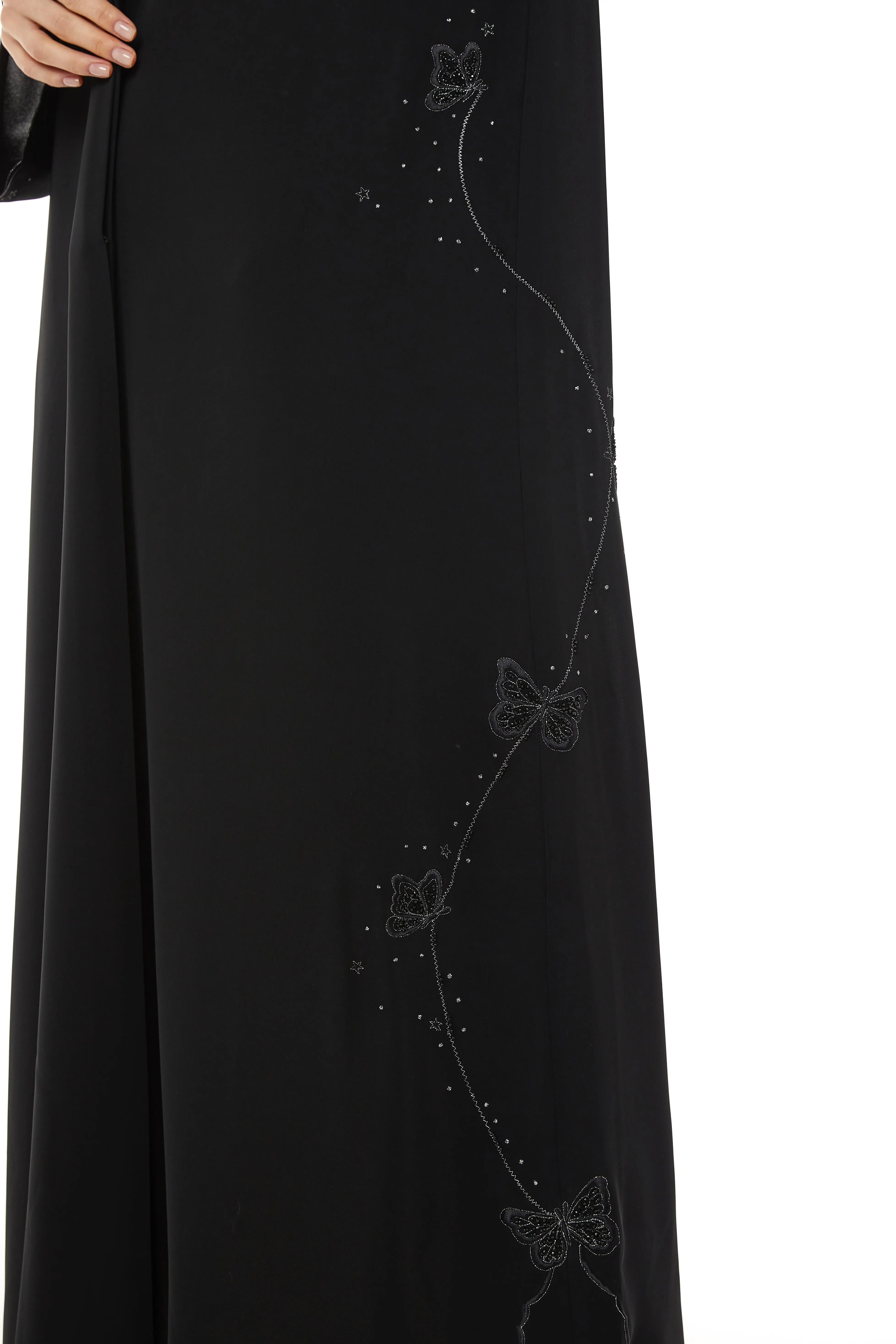 Black Salmi Nada Abaya with Flared Sleeves and Butterfly Embroidery - Posh Abaya