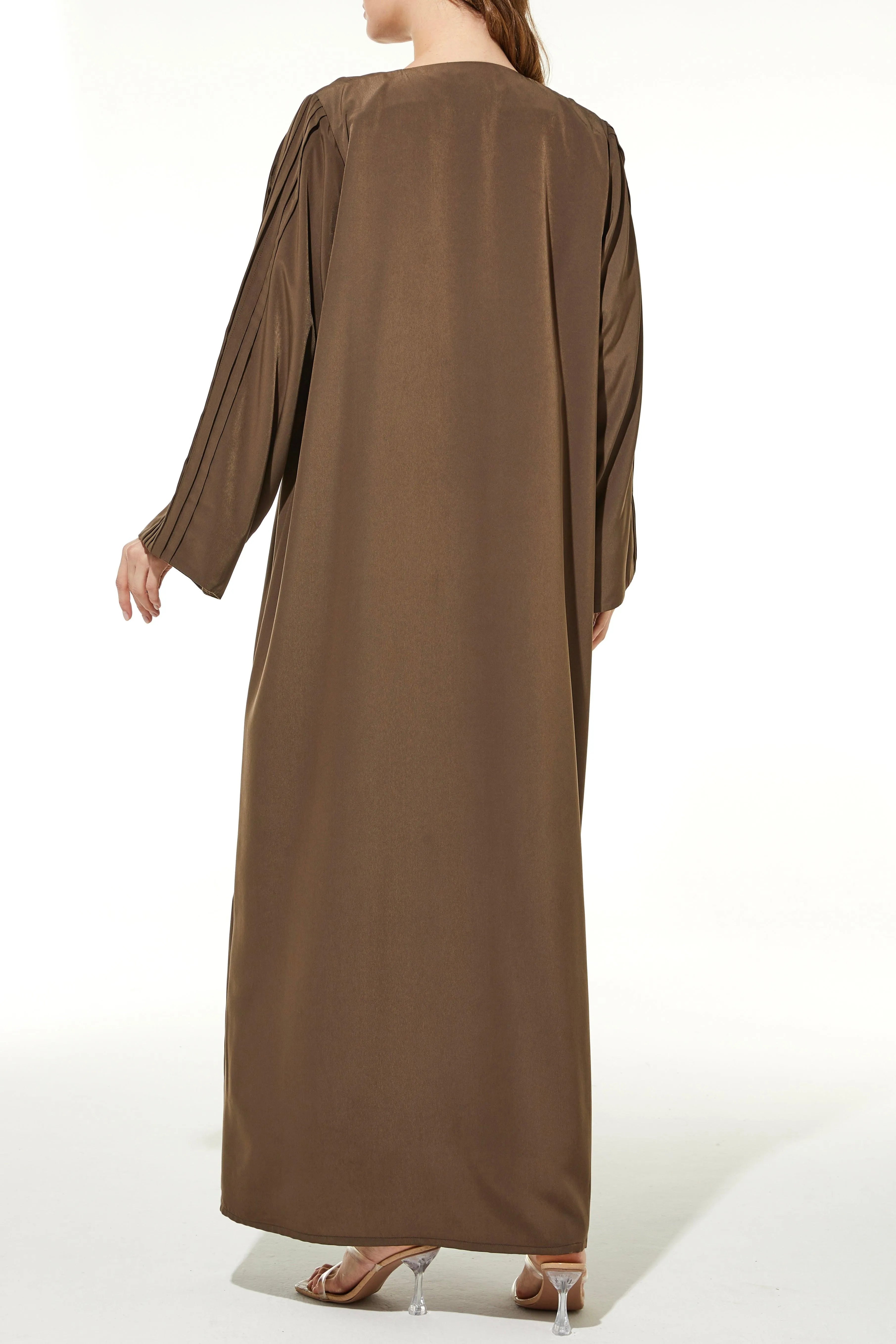 Brown Pearl Suede Abaya with Pleat Sleeve - Posh Abaya