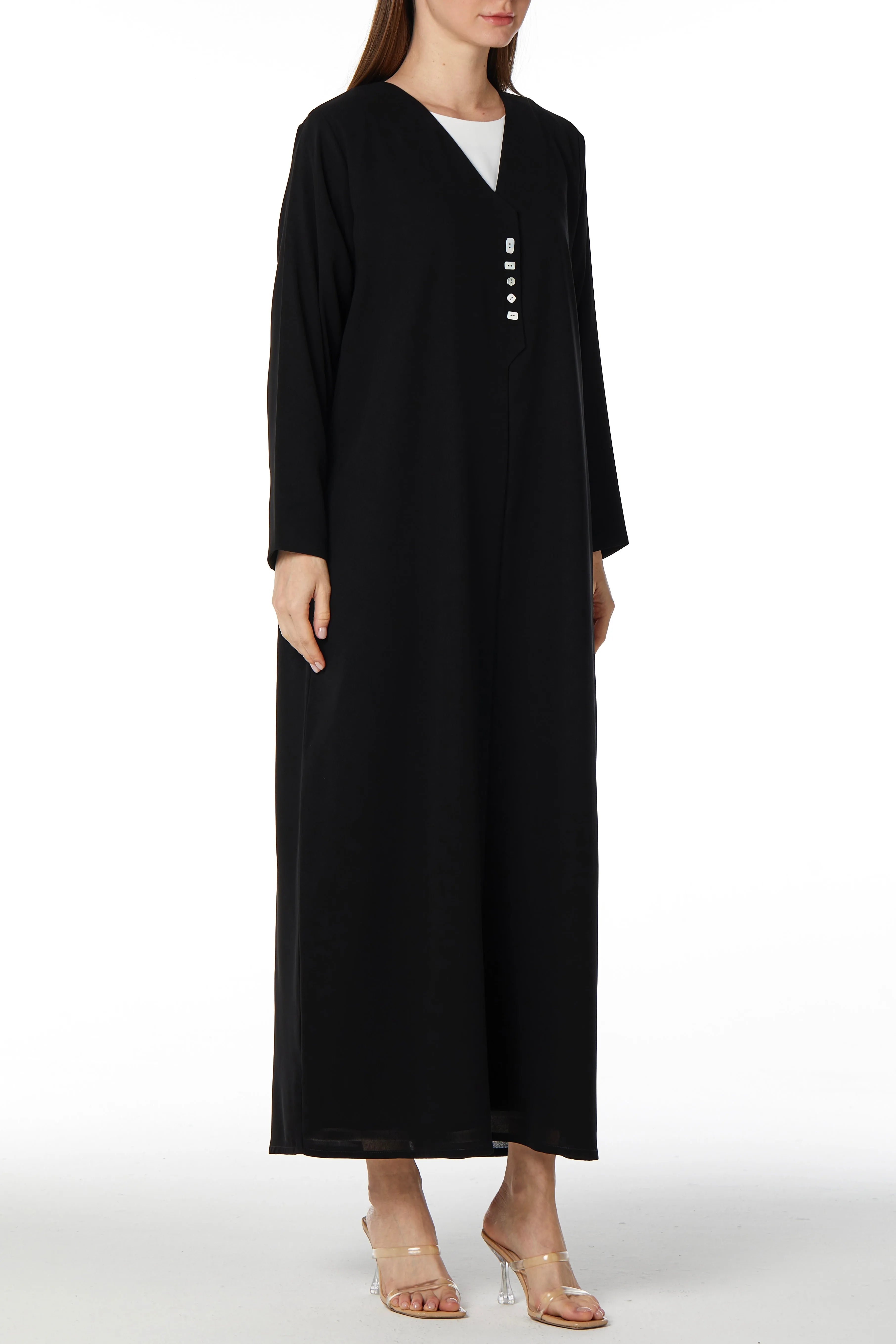 Shell buttons in Overlap Black Abaya - Posh Abaya