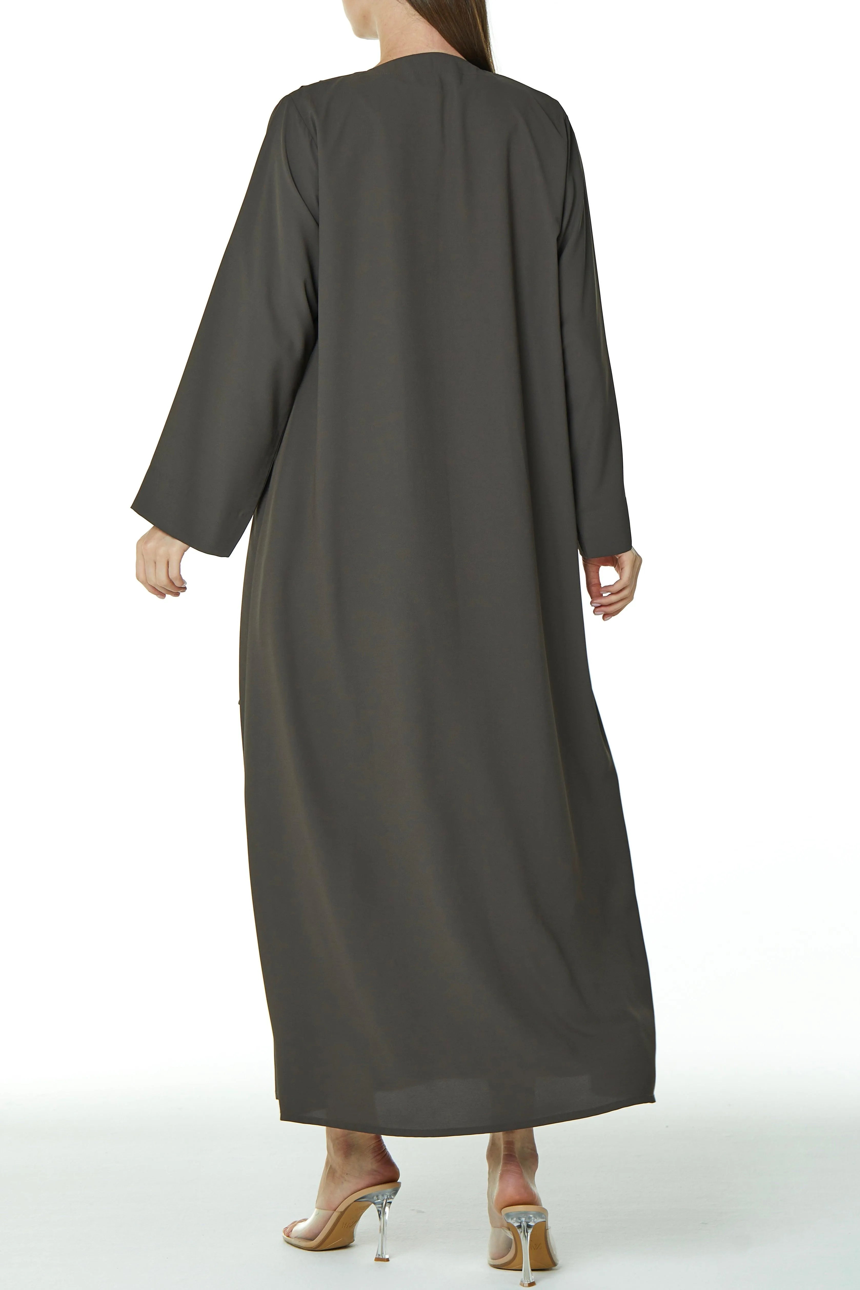Green Cool Crepe Overlap Abaya with Front Tie-up with Pleats - Posh Abaya