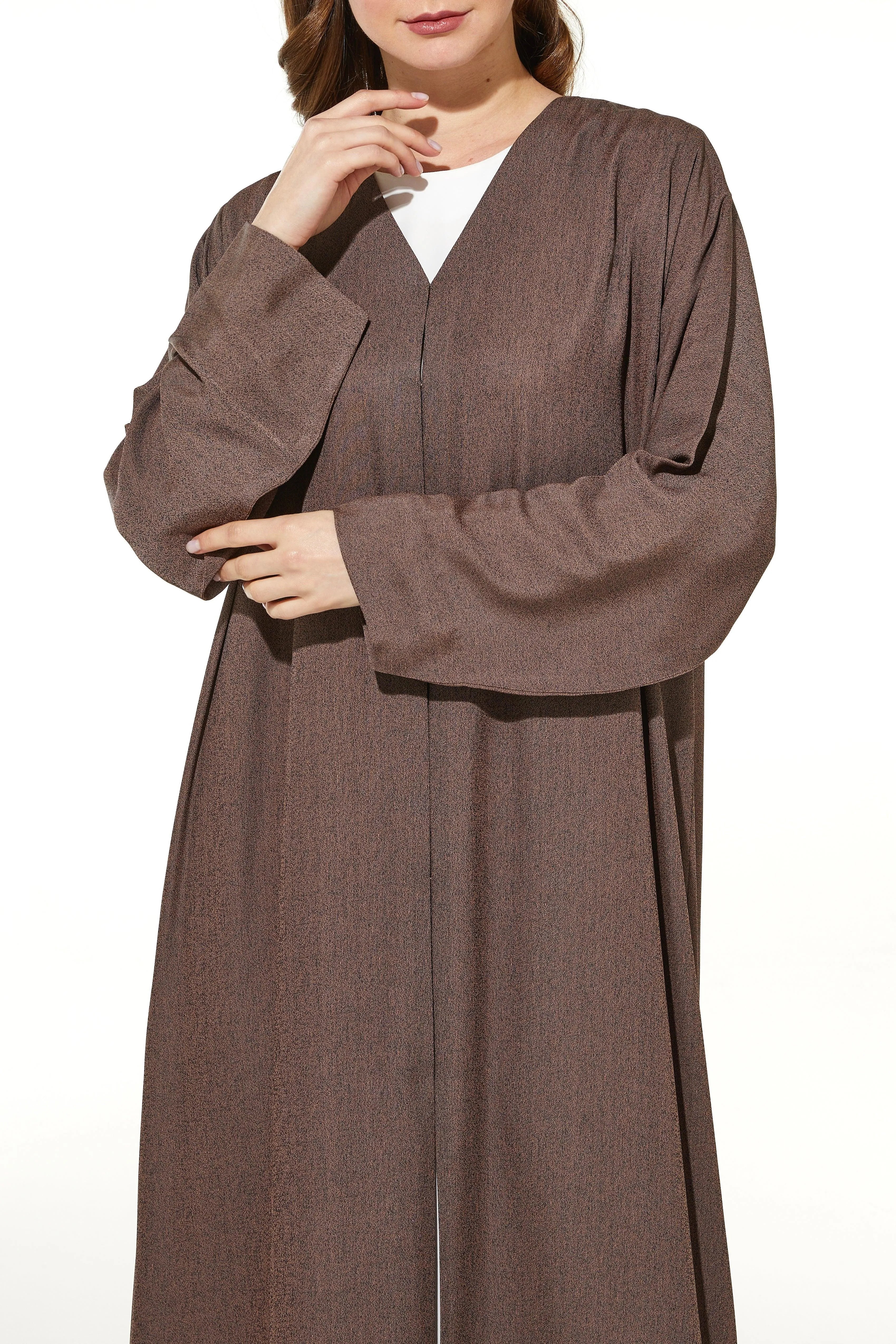Brown Barfi Crepe Abaya with Dual Tone - Posh Abaya