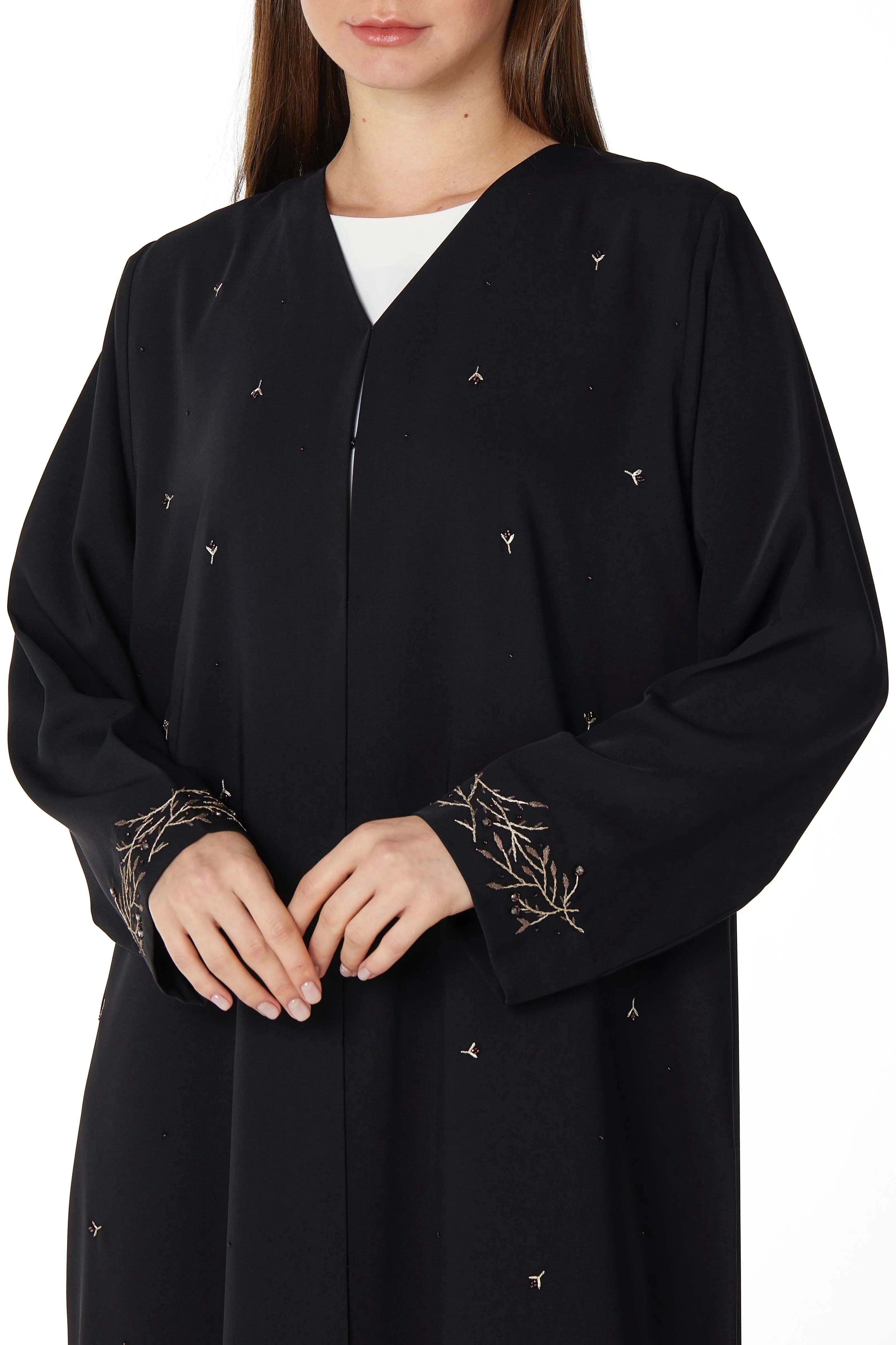 Sleeve Embellished Black Abaya - Posh Abaya