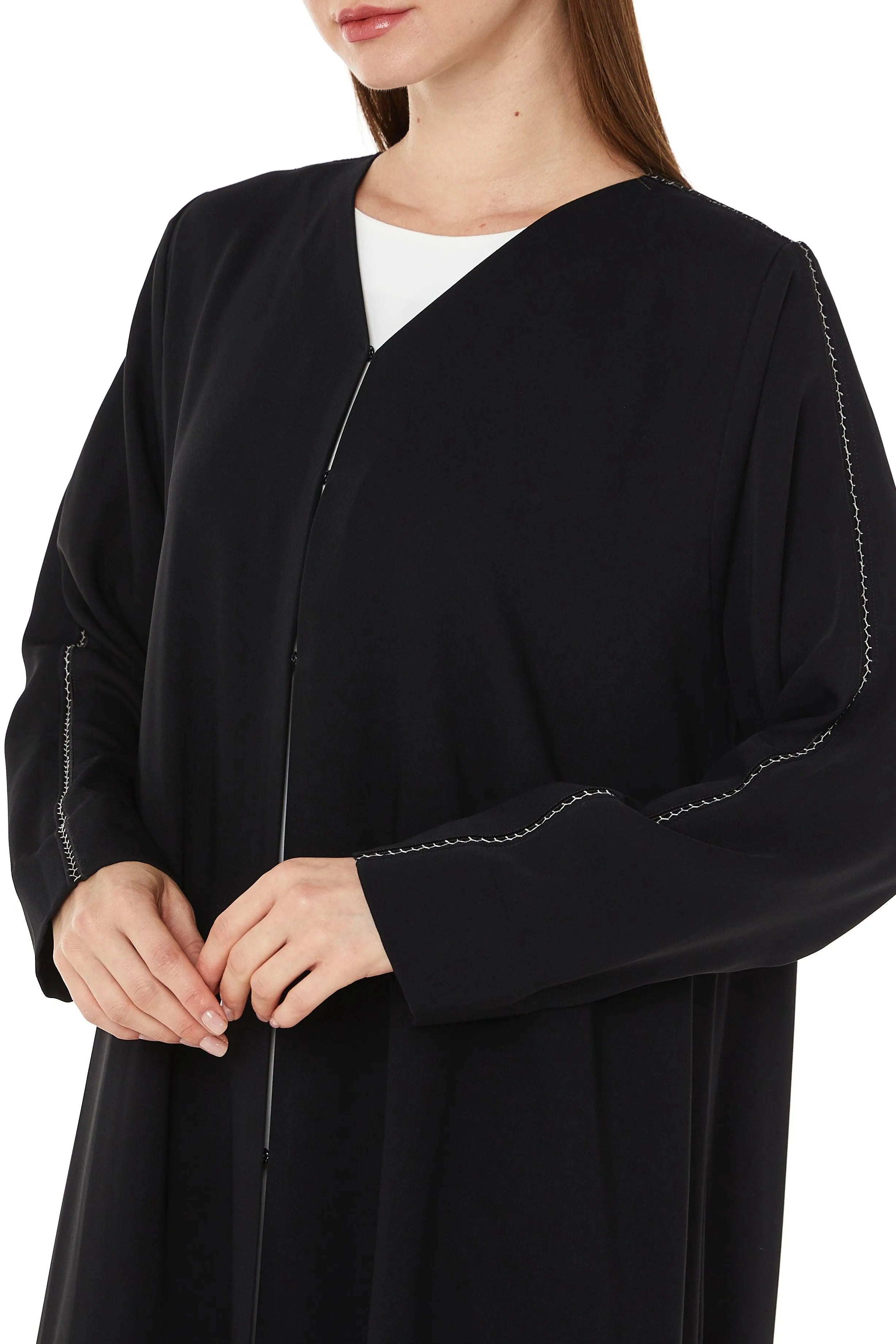 Soft Crepe Stitched Sleeved Black Abaya - Posh Abaya