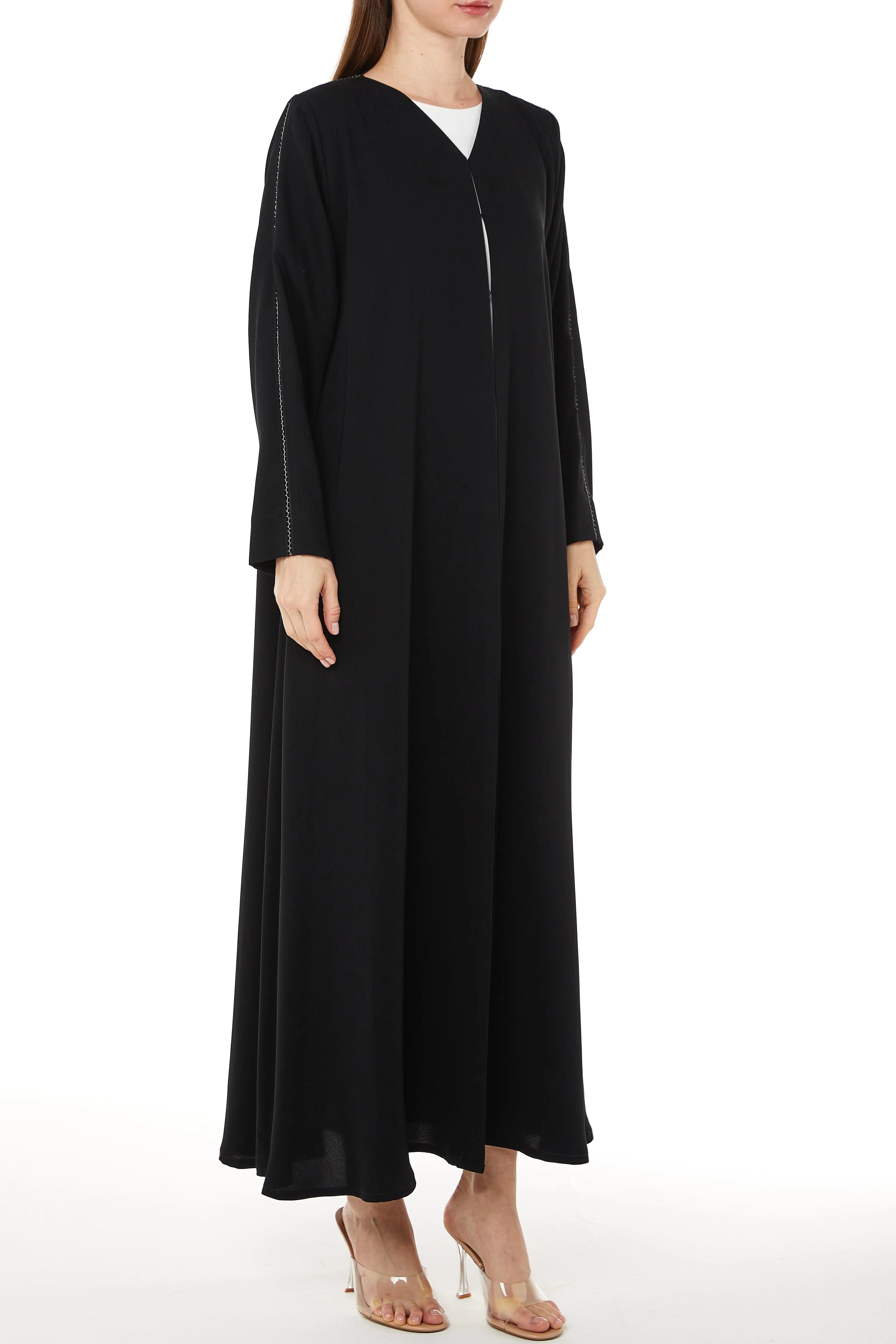 Soft Crepe Stitched Sleeved Black Abaya - Posh Abaya