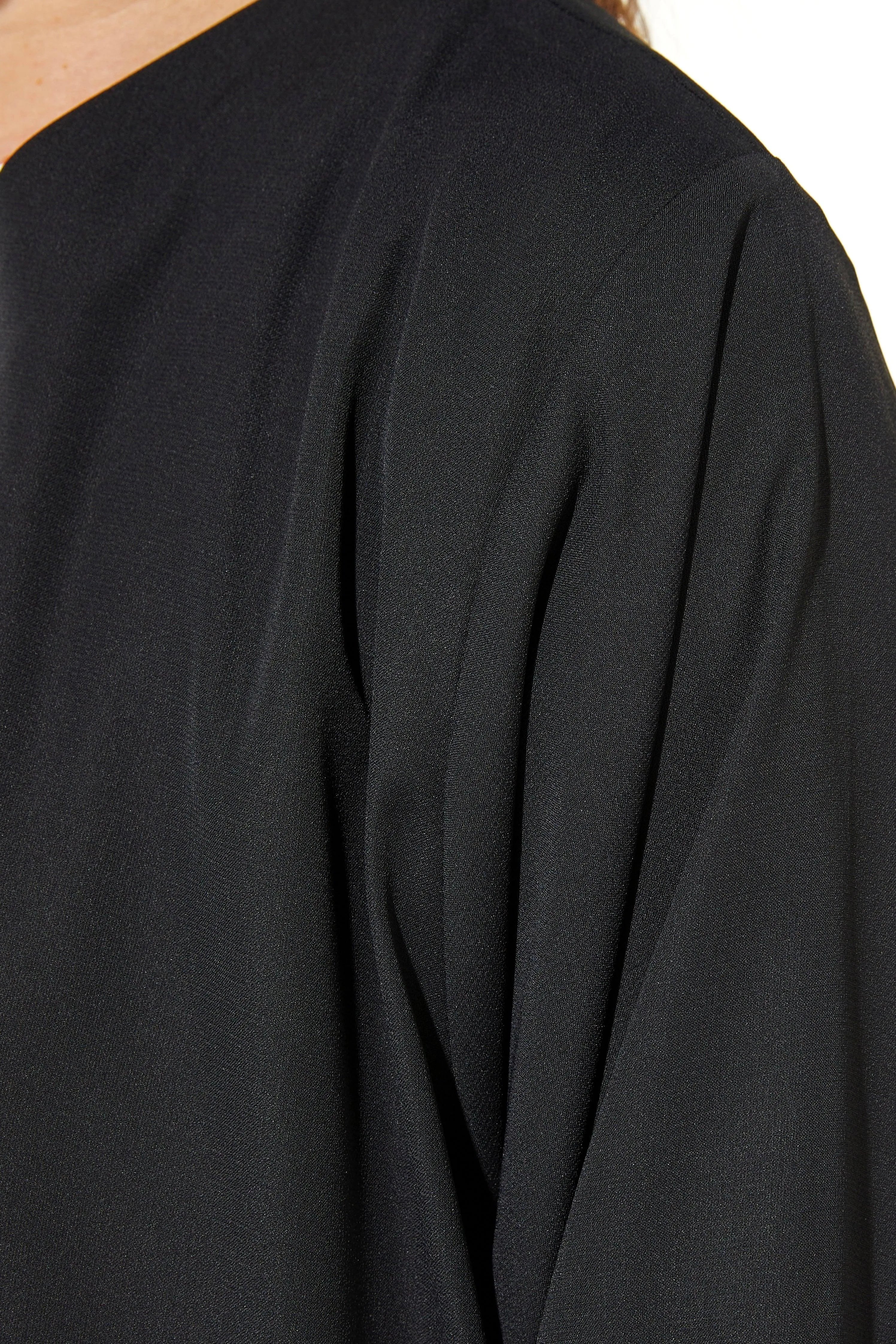 Black Cool Crepe Abaya with Side Shiny Satin - Posh Abaya
