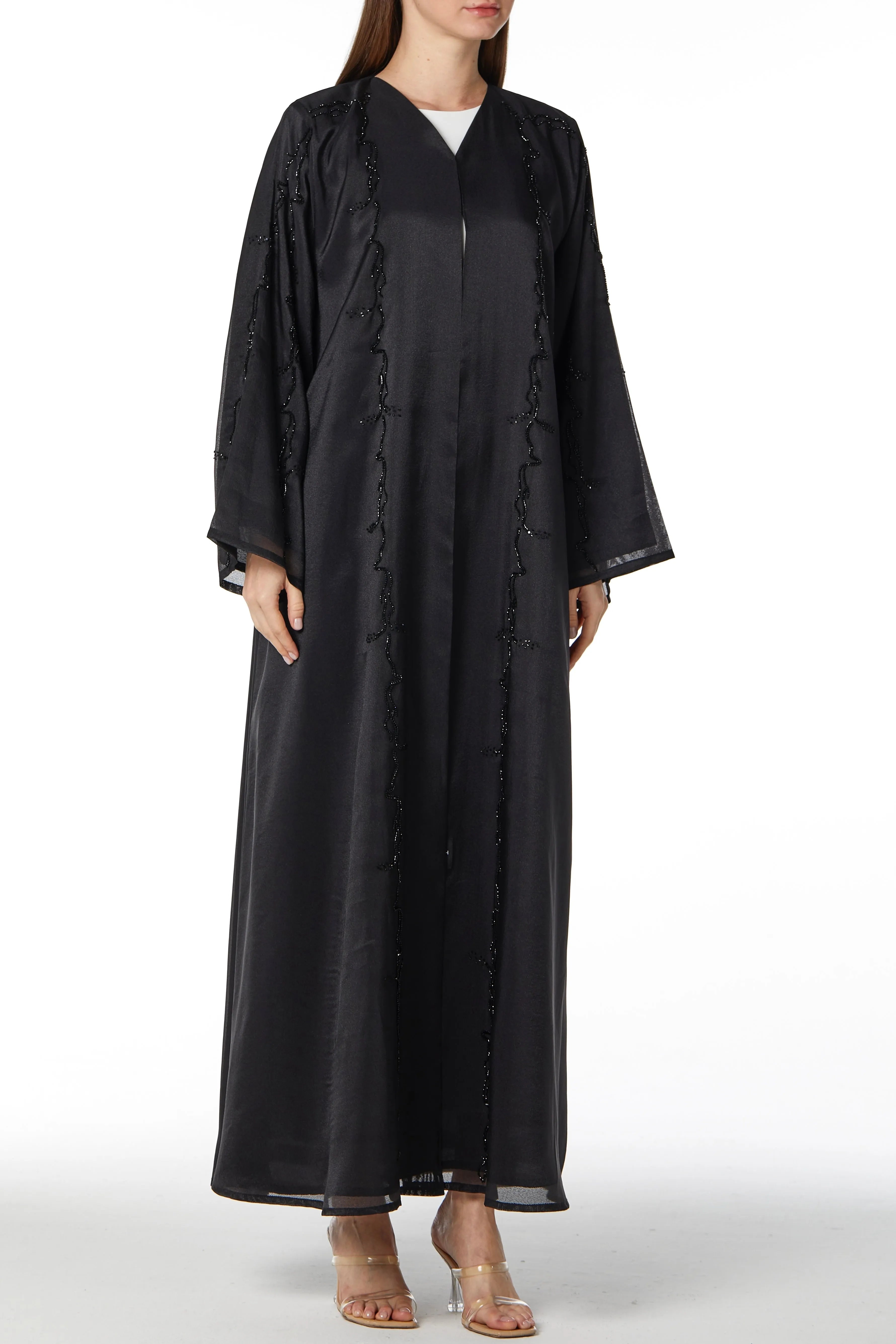 Beaded Elegance Flare Black Abaya - Posh Abaya