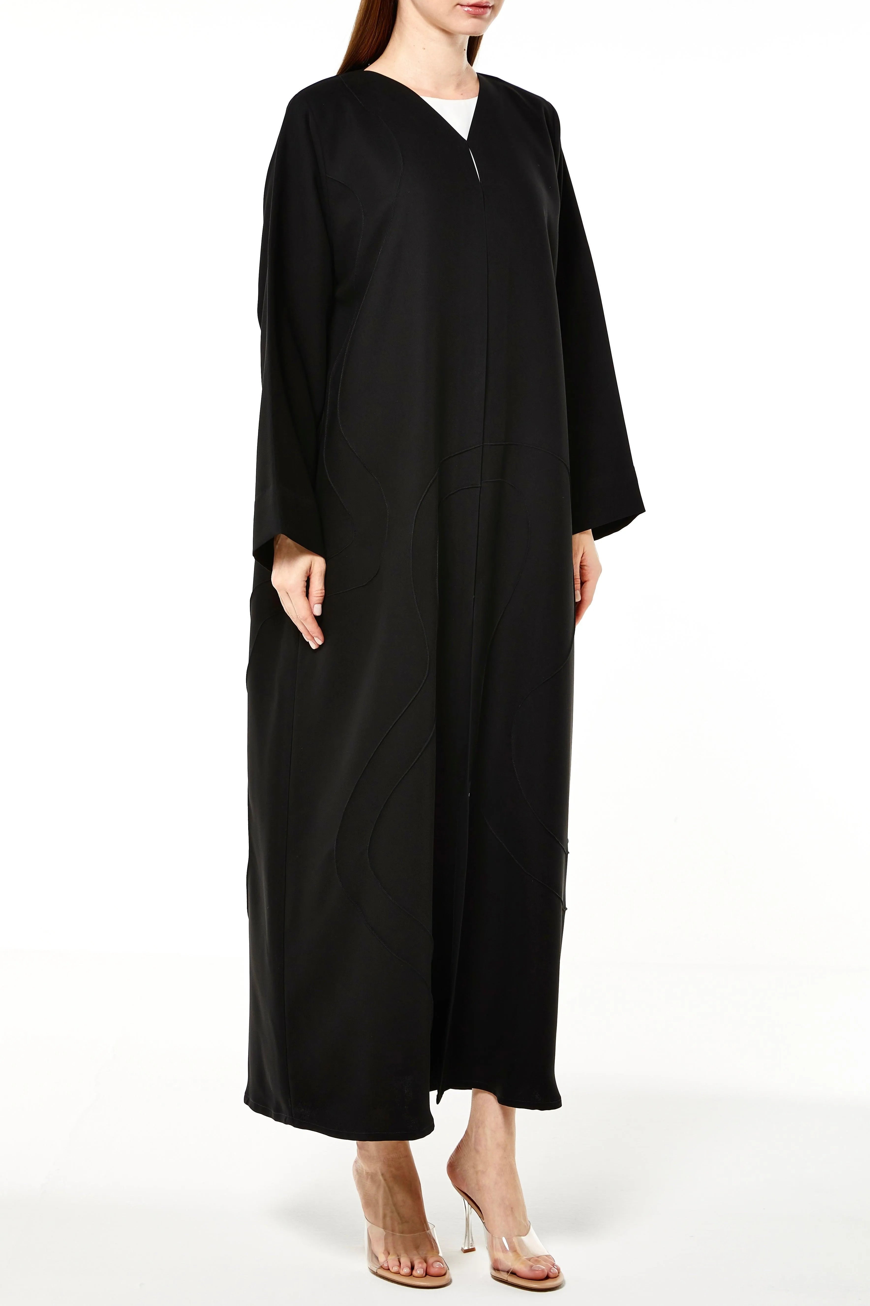 Crepe Assymetric Pintuck Black Abaya - Posh Abaya