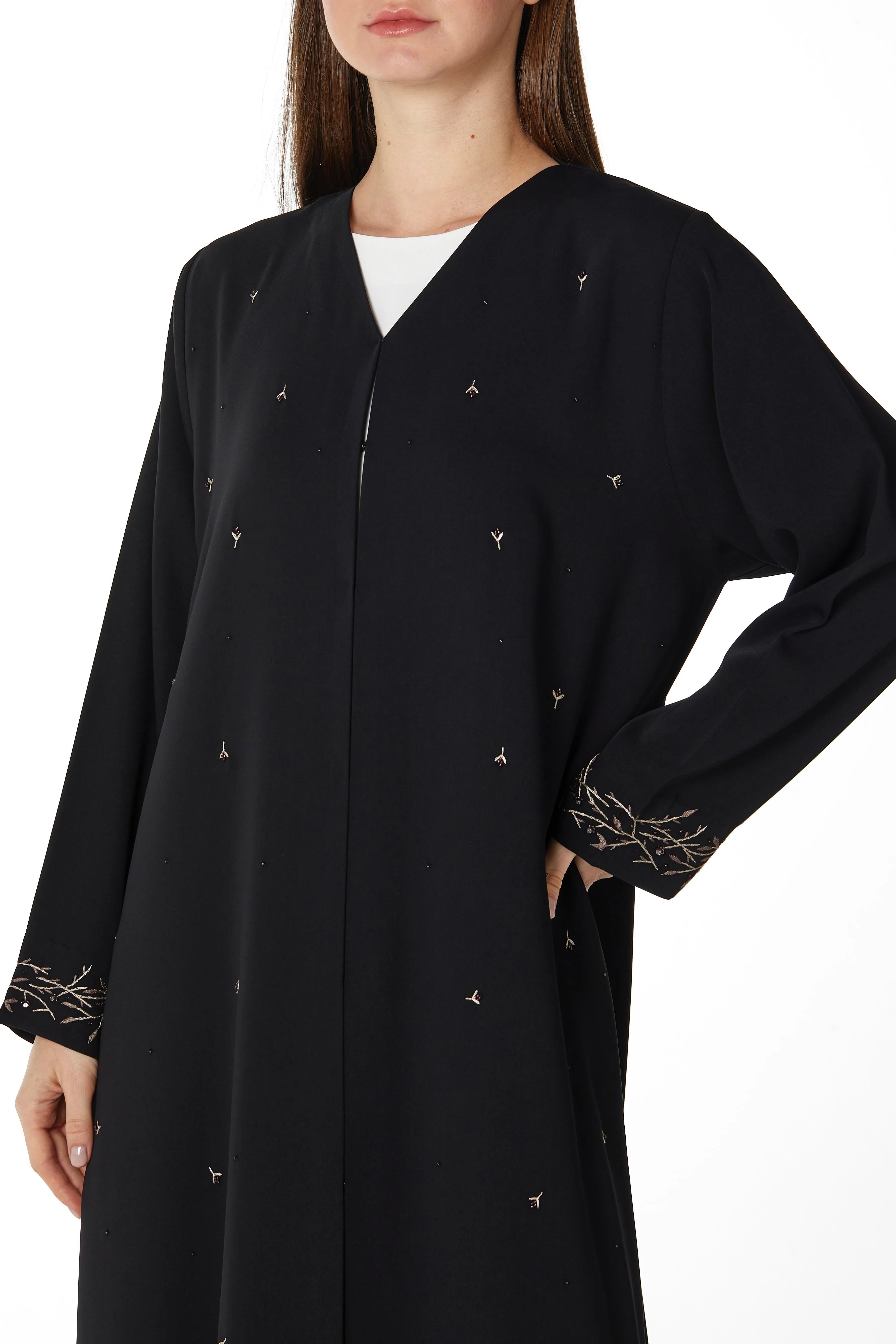 Sleeve Embellished Black Abaya - Posh Abaya