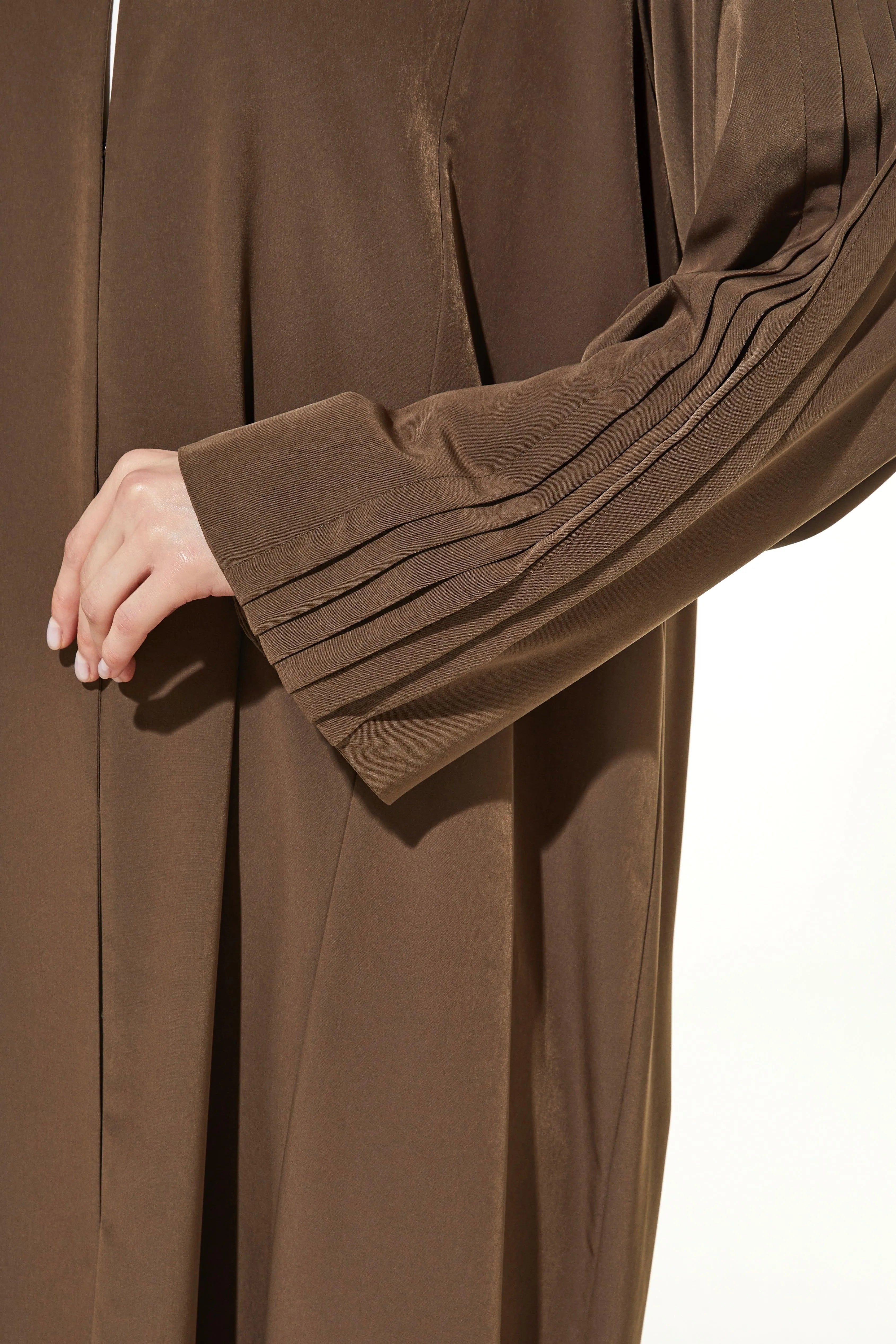 Brown Pearl Suede Abaya with Pleat Sleeve - Posh Abaya
