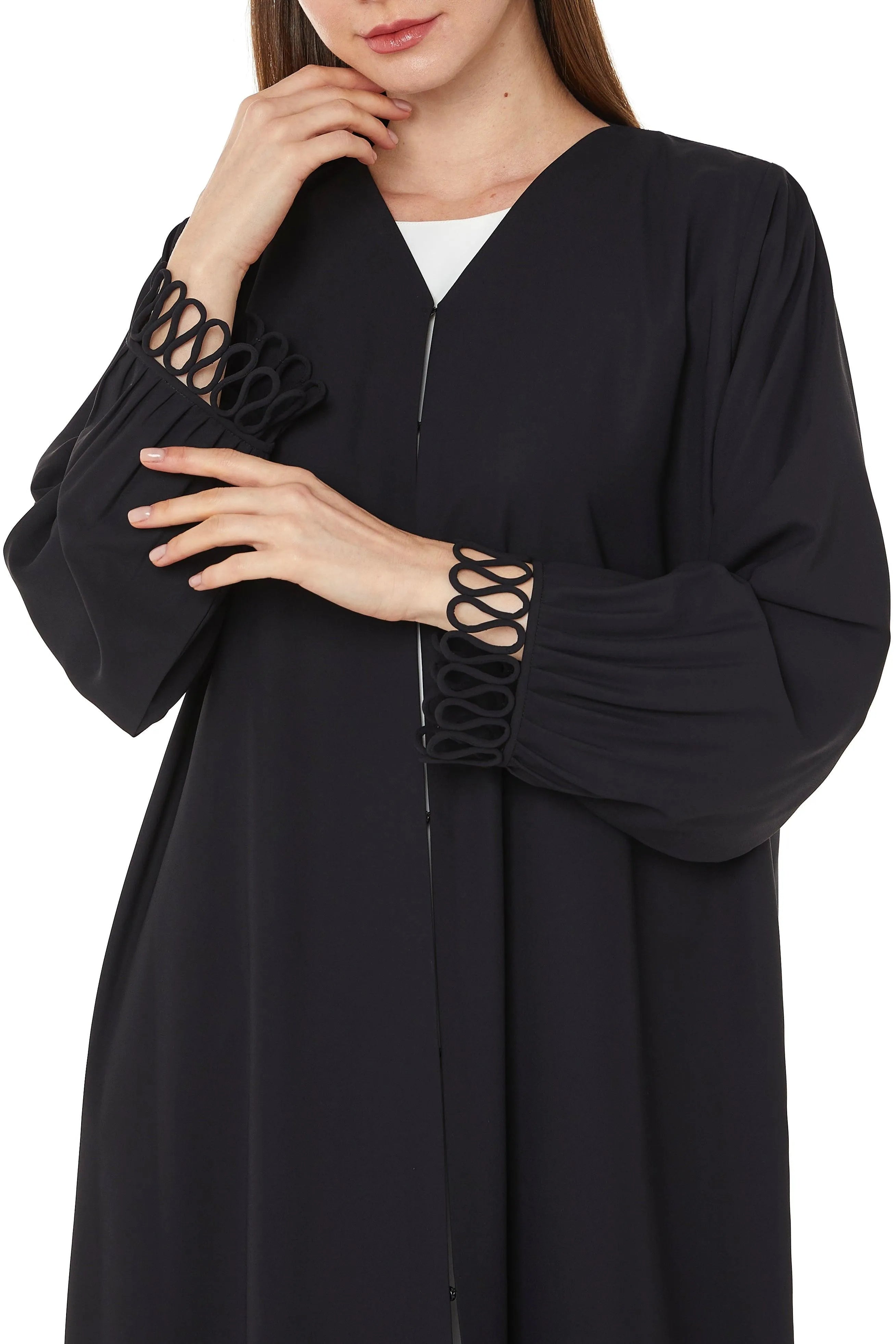 Soft Crepe Loop Detail Black Abaya - Posh Abaya