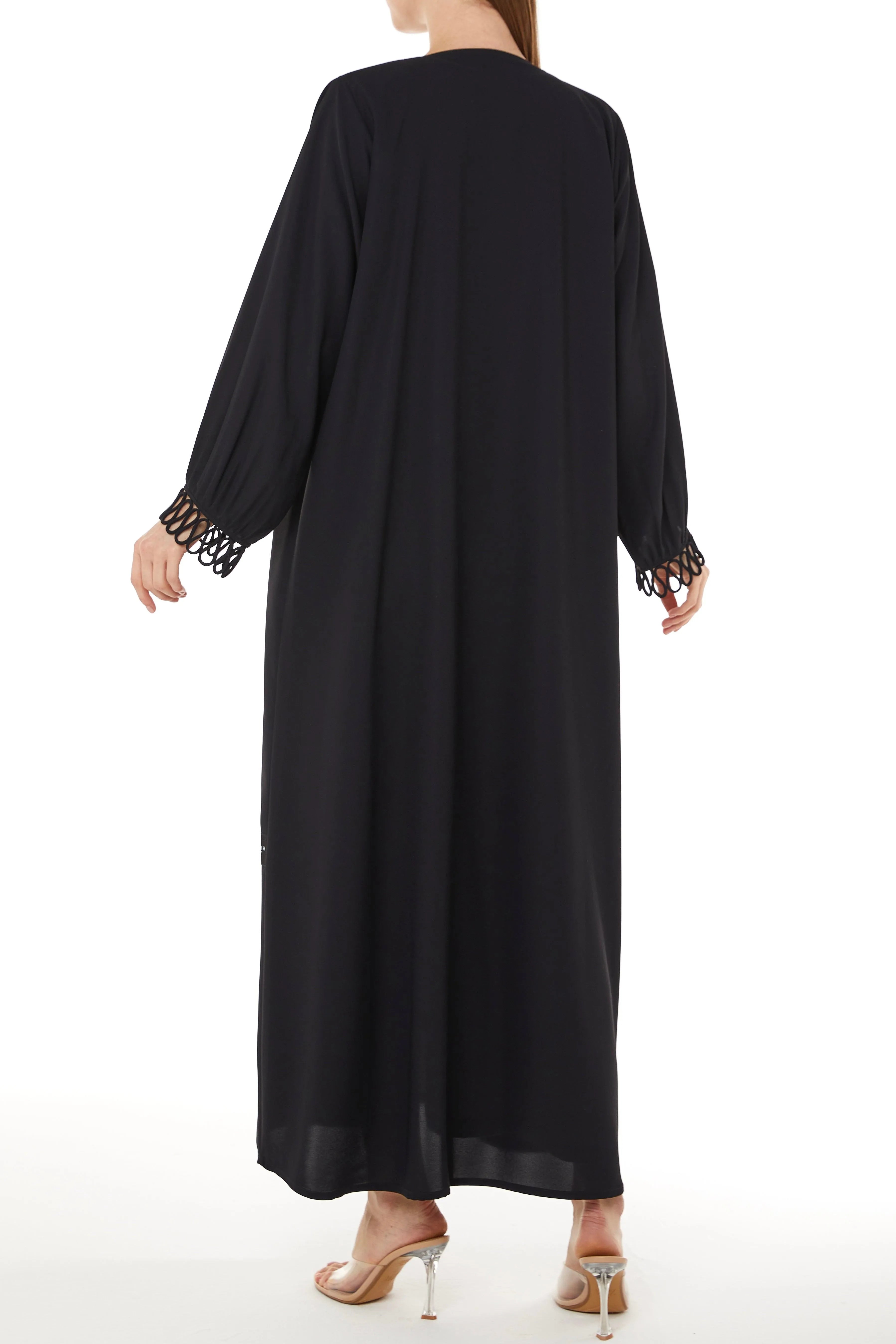 Soft Crepe Loop Detail Black Abaya - Posh Abaya