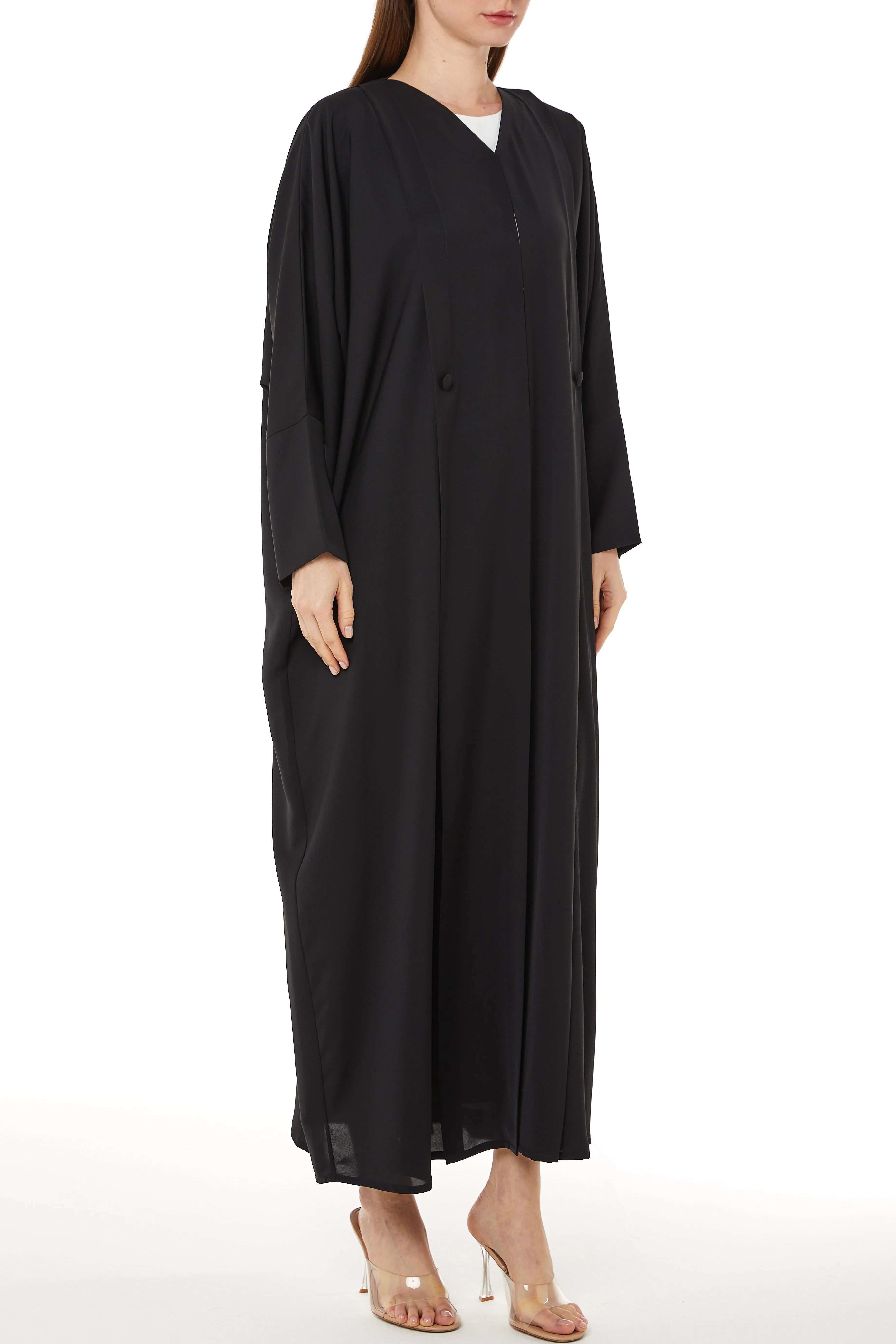 Black Coco Crepe Bahraini Abaya with Front Pleat - Posh Abaya